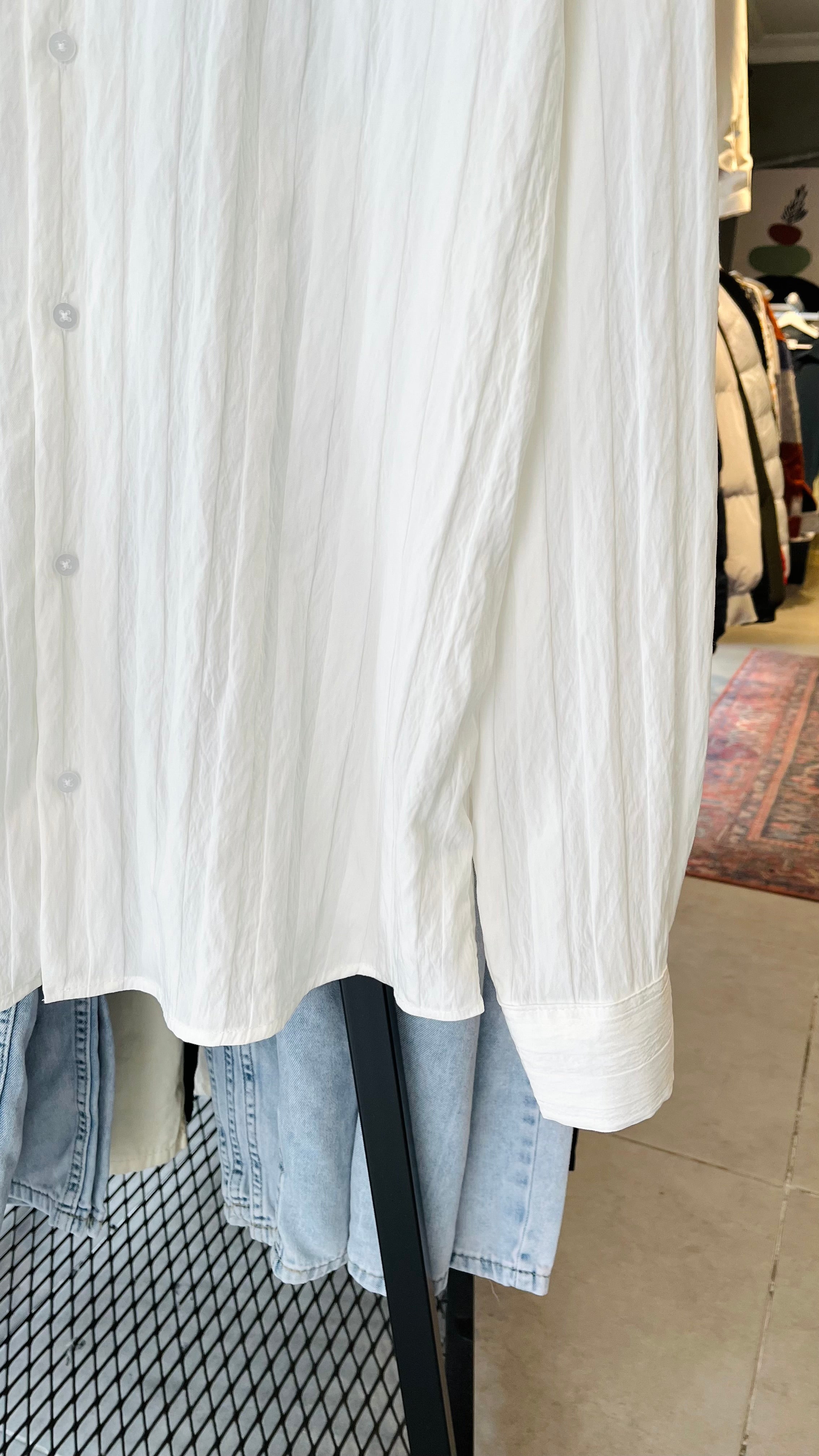 Oversize Beyaz Apaş Yaka Uzun Kollu Gömlek - Beyaz 5345