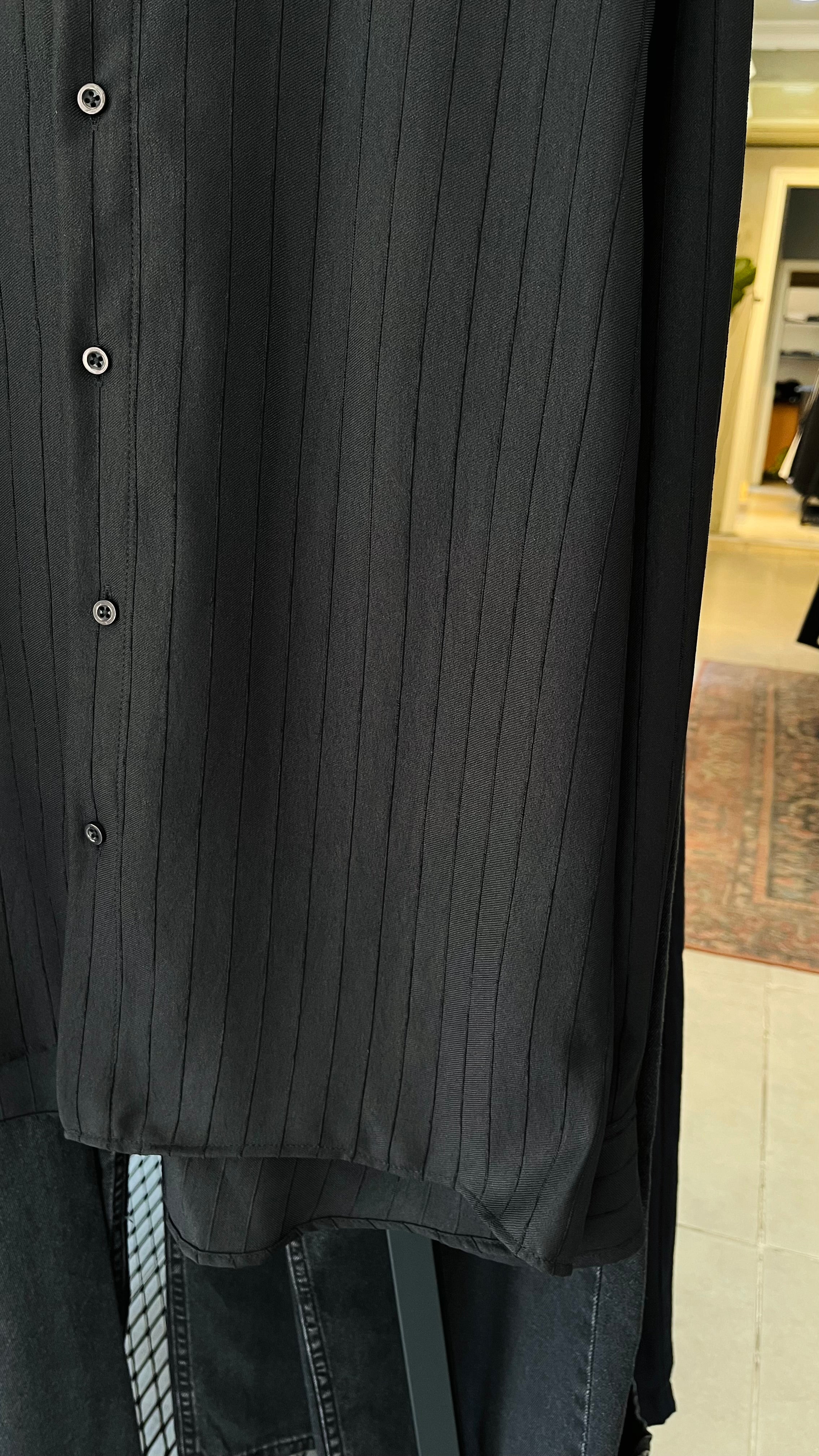 Oversize Siyah Kendiliğinden Desenli Gömlek 5471