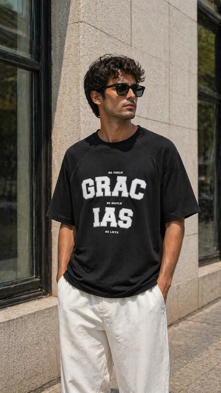 Oversize Siyah Ekstra Bol Gracias Nakış Detaylı Tshirt – Siyah 9313