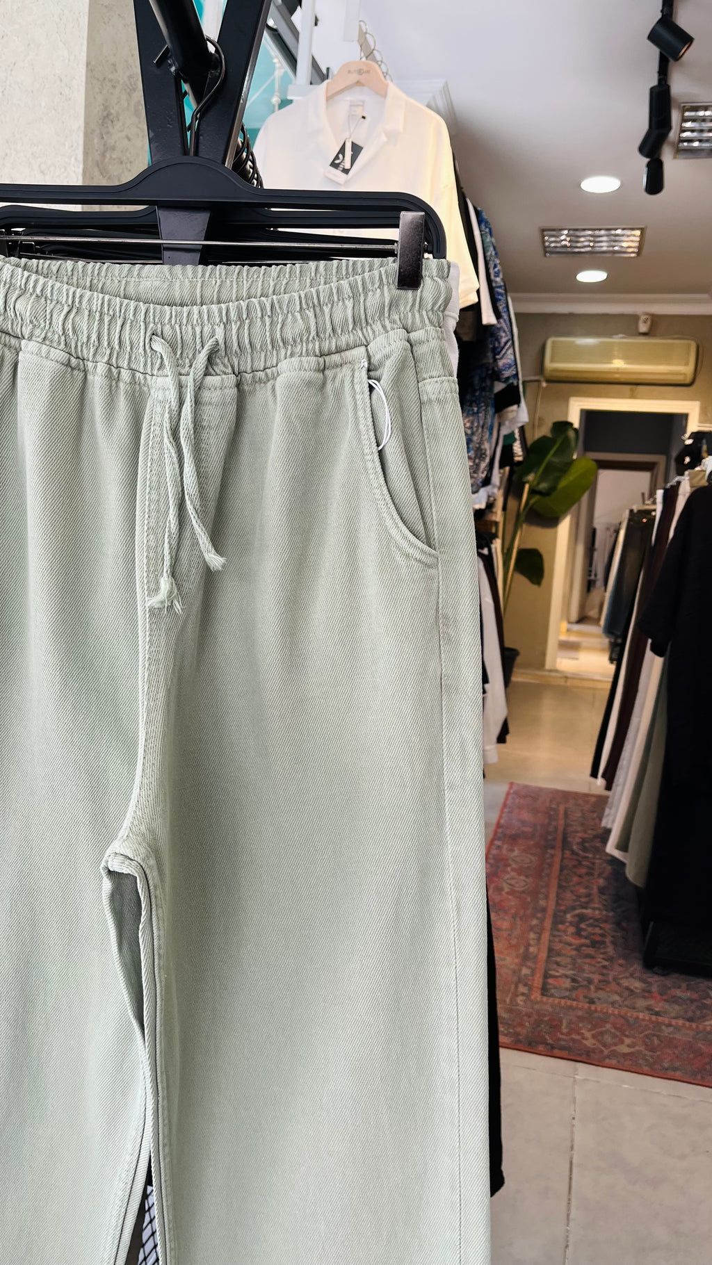 Baggy Ekstra Bol Çağla Yeşili Gabardin Pantolon - Çağla Yeşili 6144
