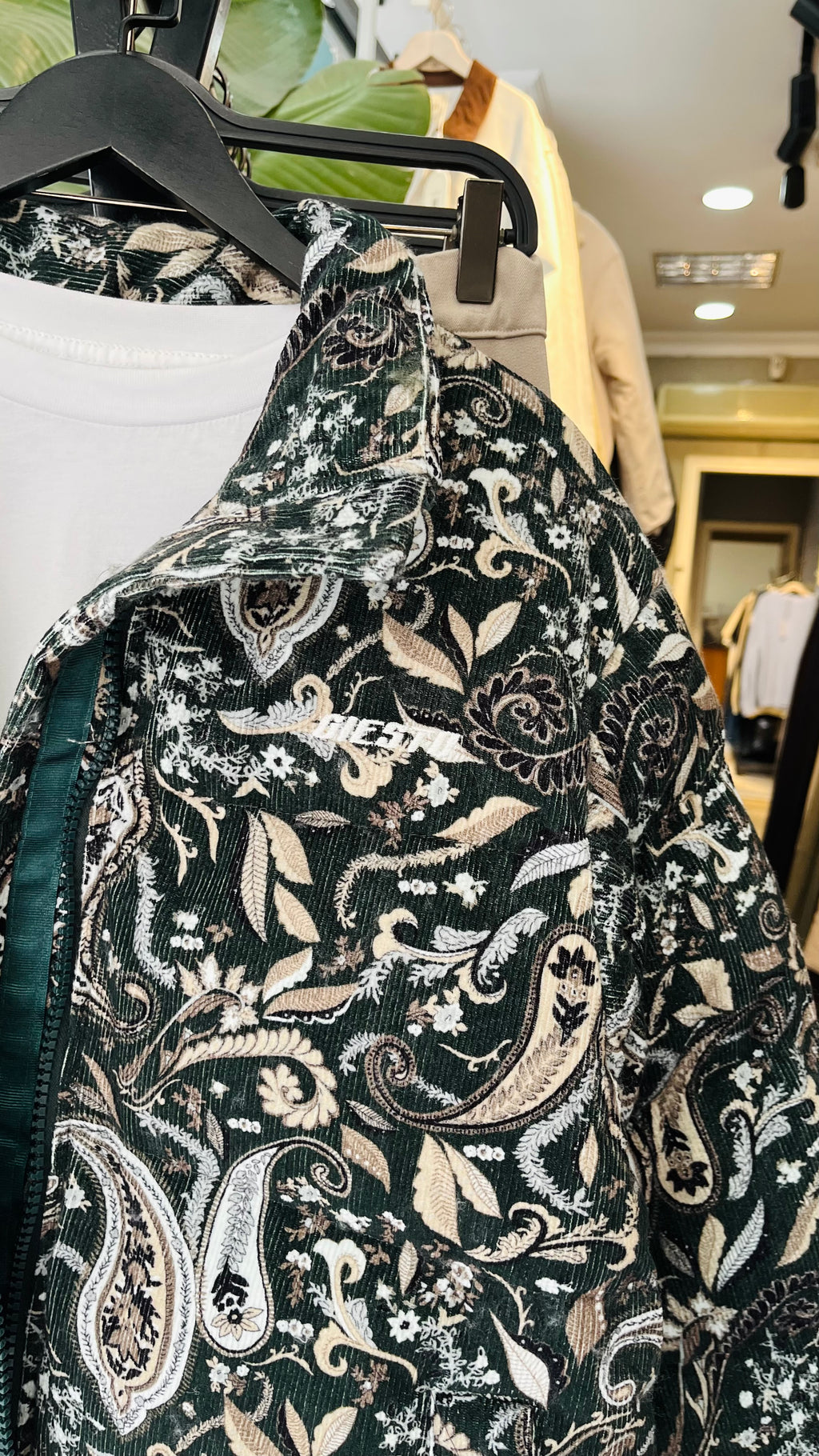 Desenli Kadife Şişme Yeşil Mont 2049