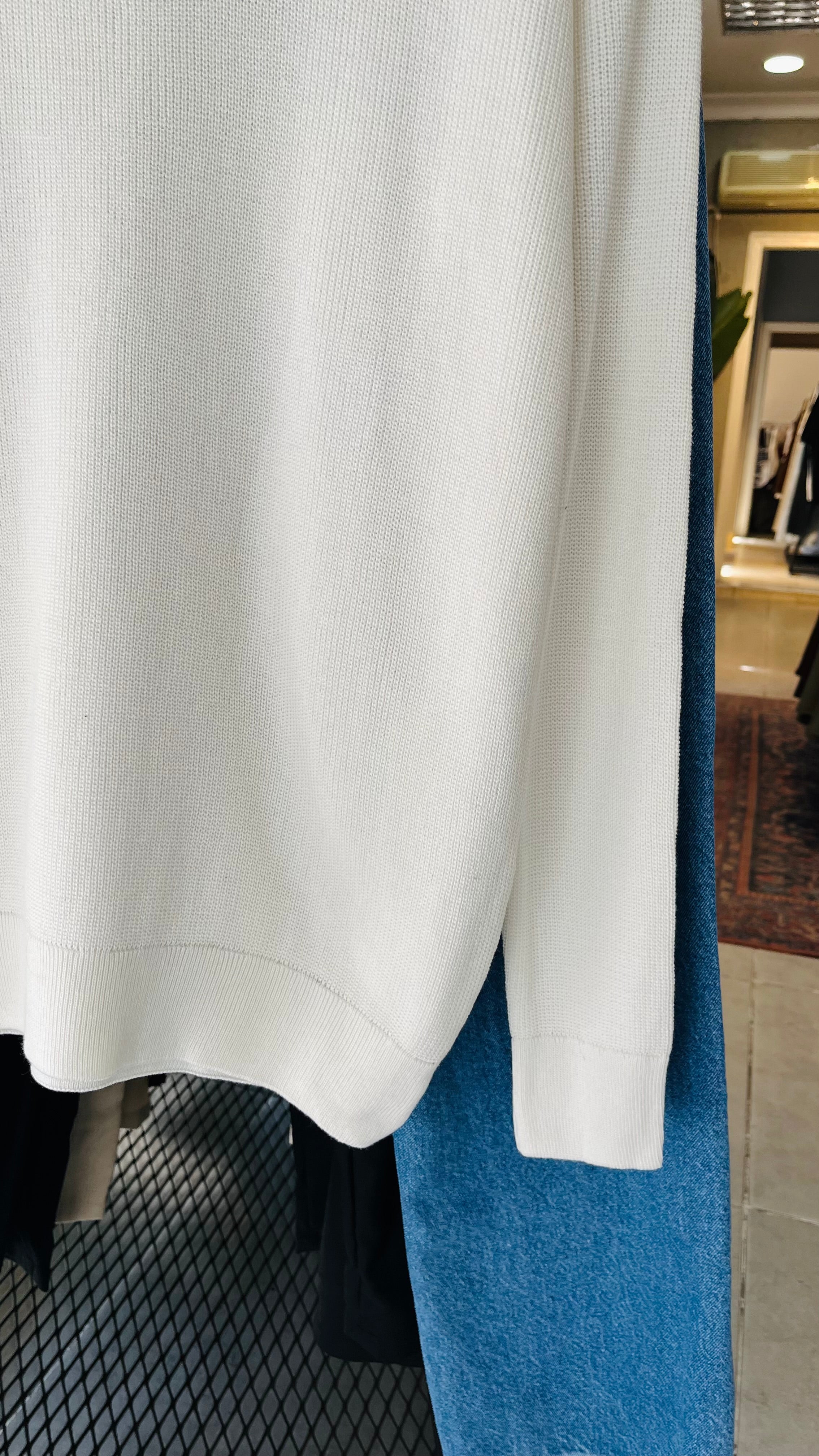 Oversize Beyaz Yakalı Fermuarlı Triko Kazak 7018