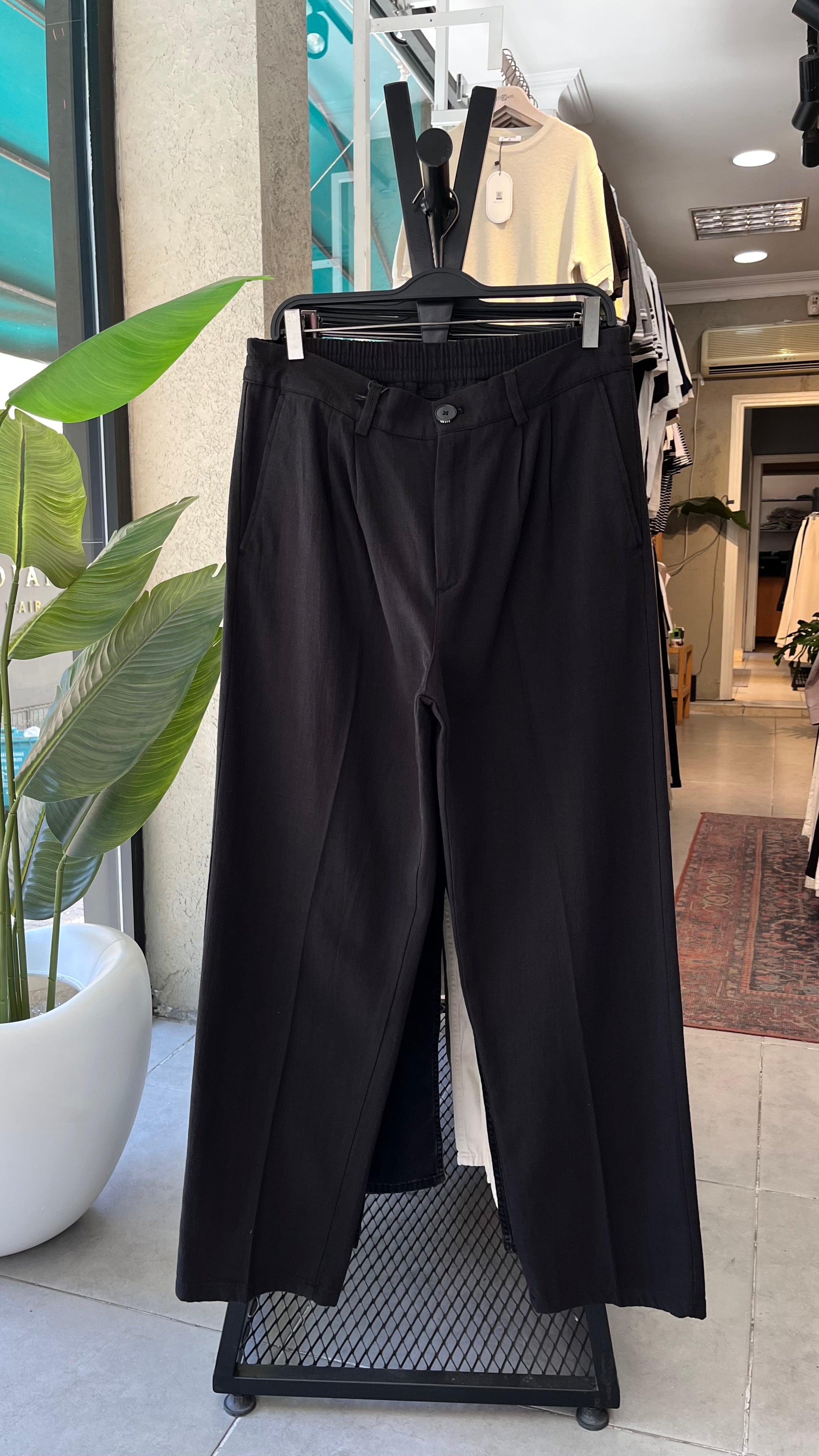 Baggy Premium Keten Siyah Pantolon 6227