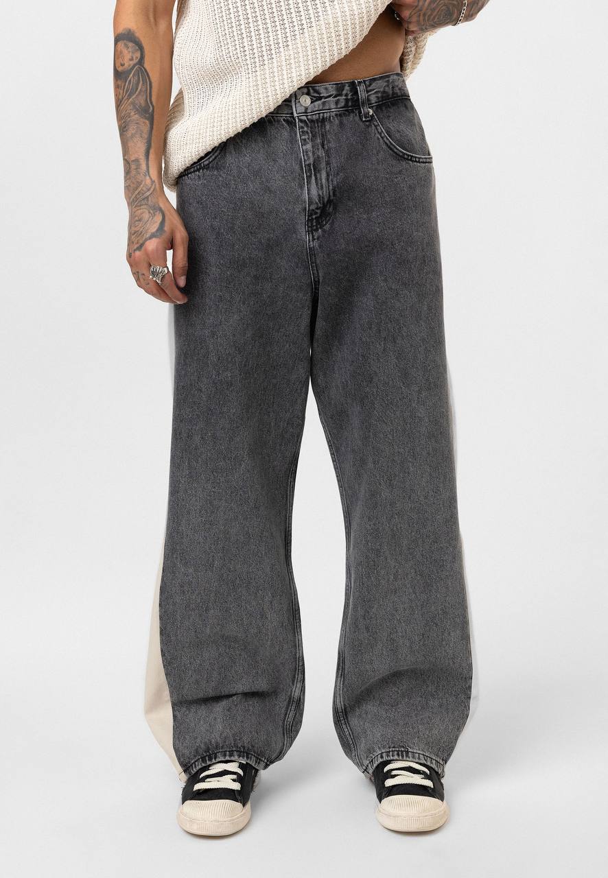 Baggy Gri Kenarları Bej Jean 3316