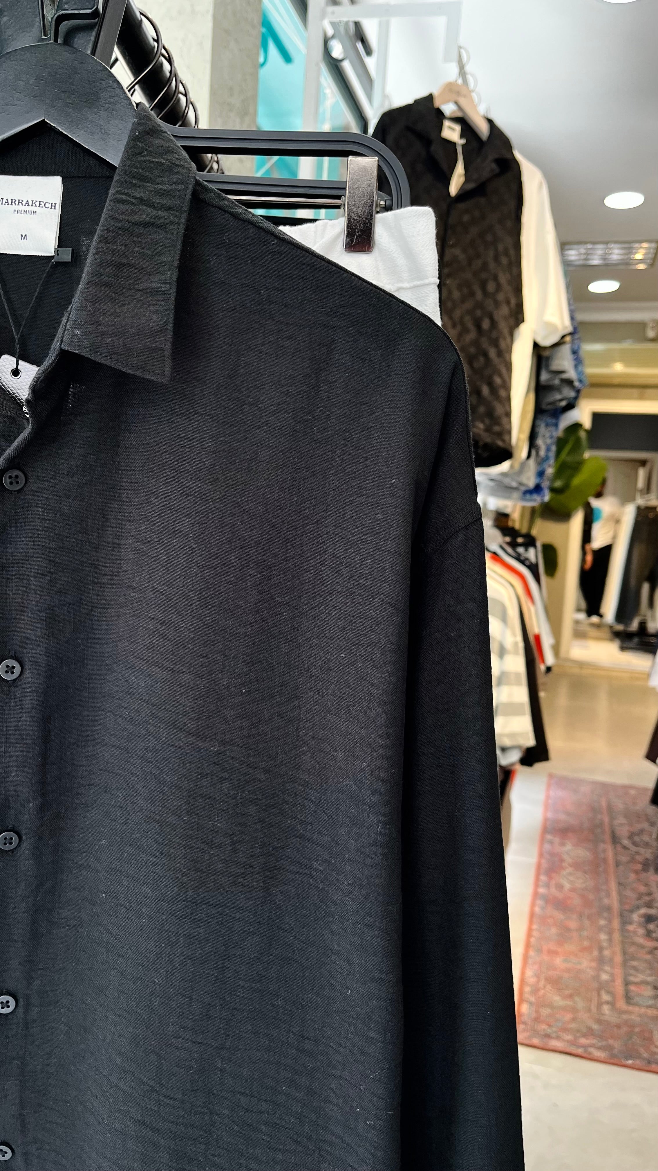 Oversize Siyah Uzun Kollu Gömlek - Beyaz 5424