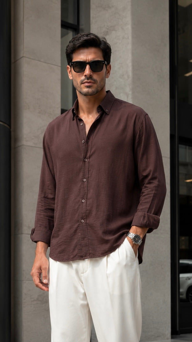 Oversize Kahverengi Uzun Kollu Gömlek 5505