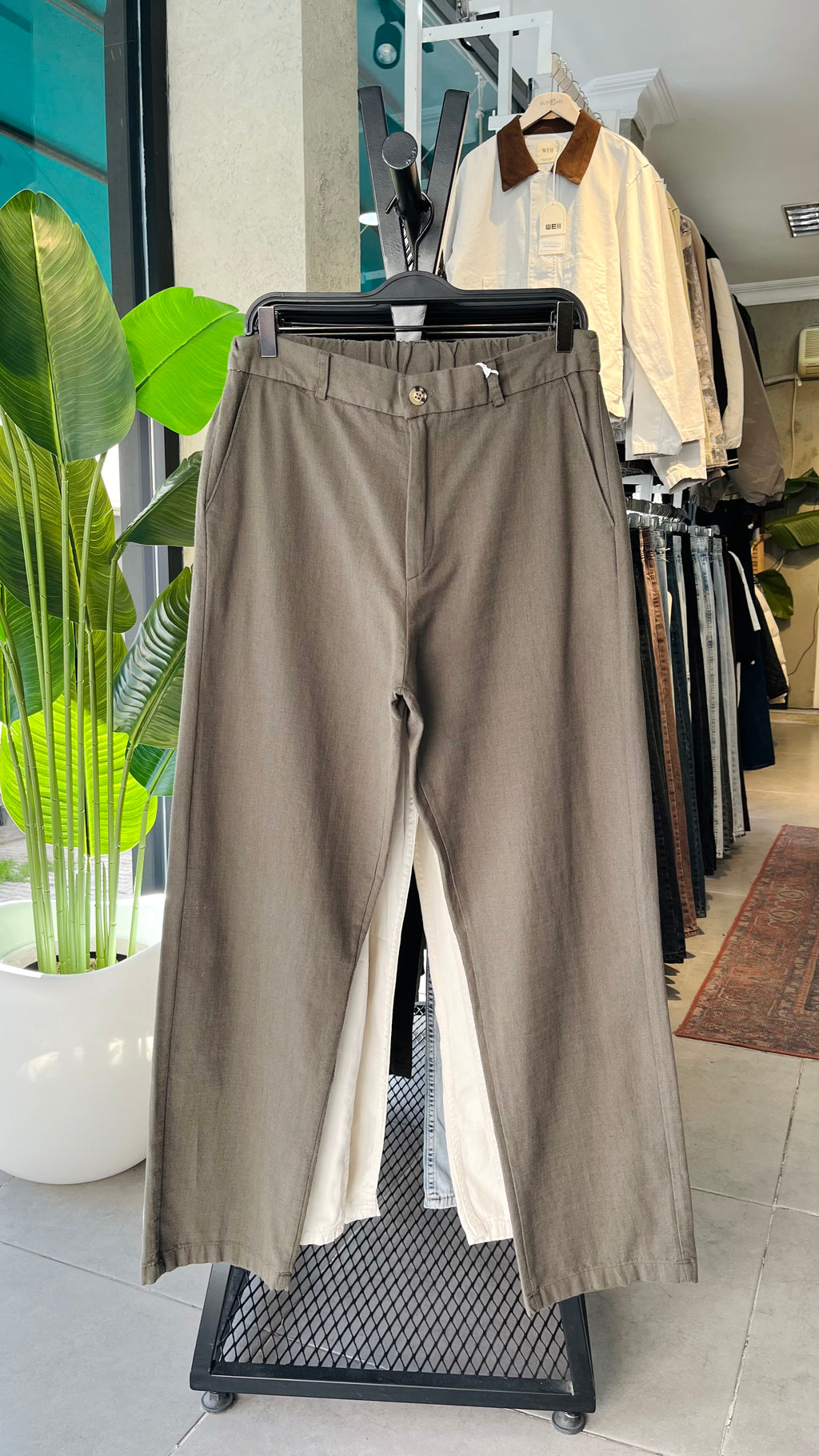 Erkek Baggy Keten Pantolon – Haki 6135