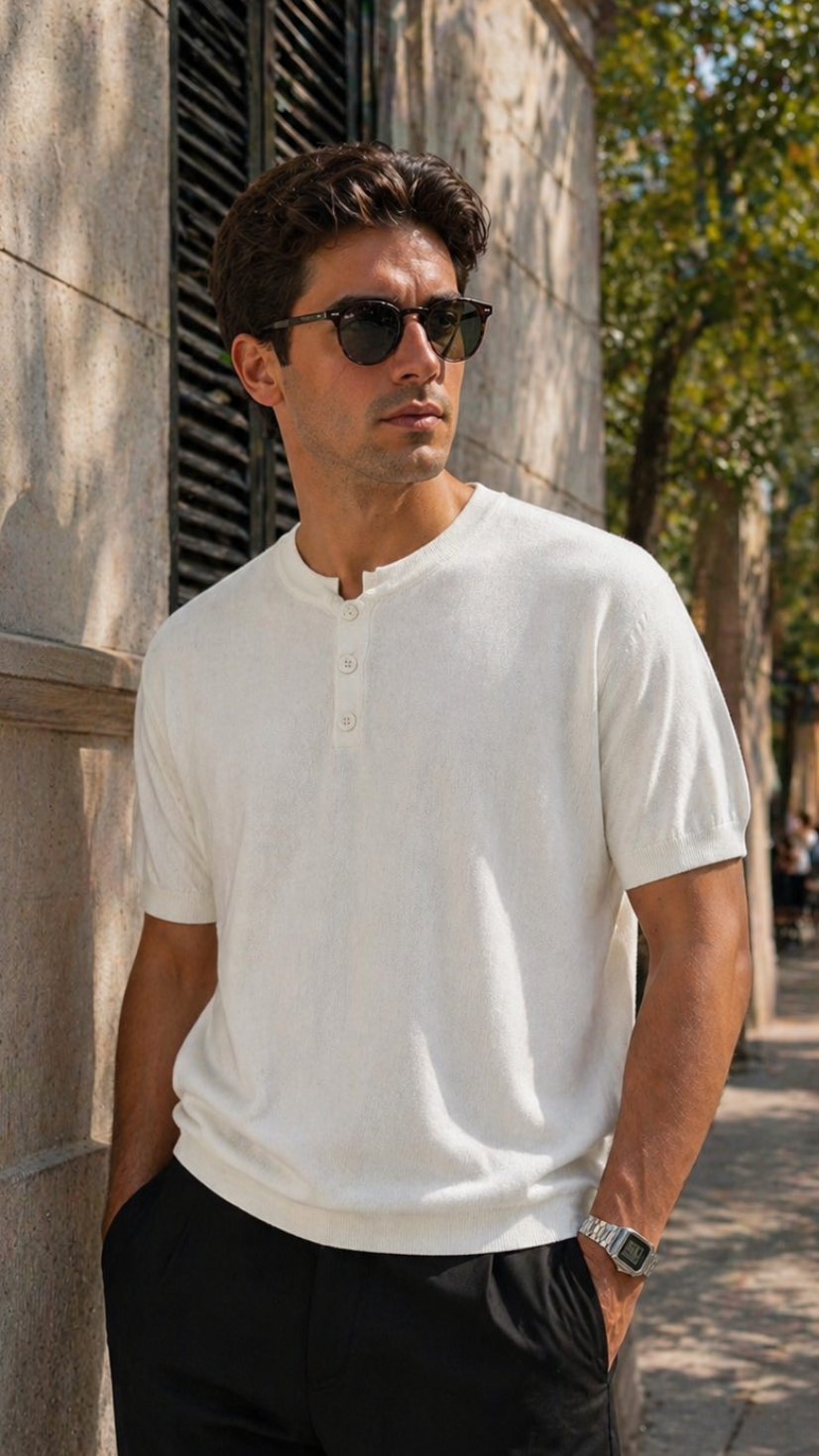 Yarım Patlı Beyaz Triko Tshirt 9379