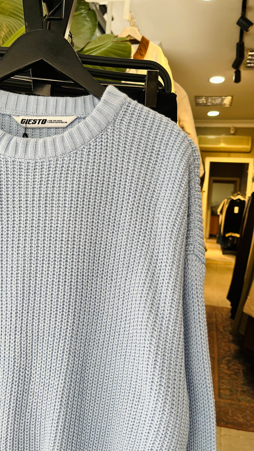 Oversize Dökümlü Fitilli Bebe Mavisi Triko Kazak 7050