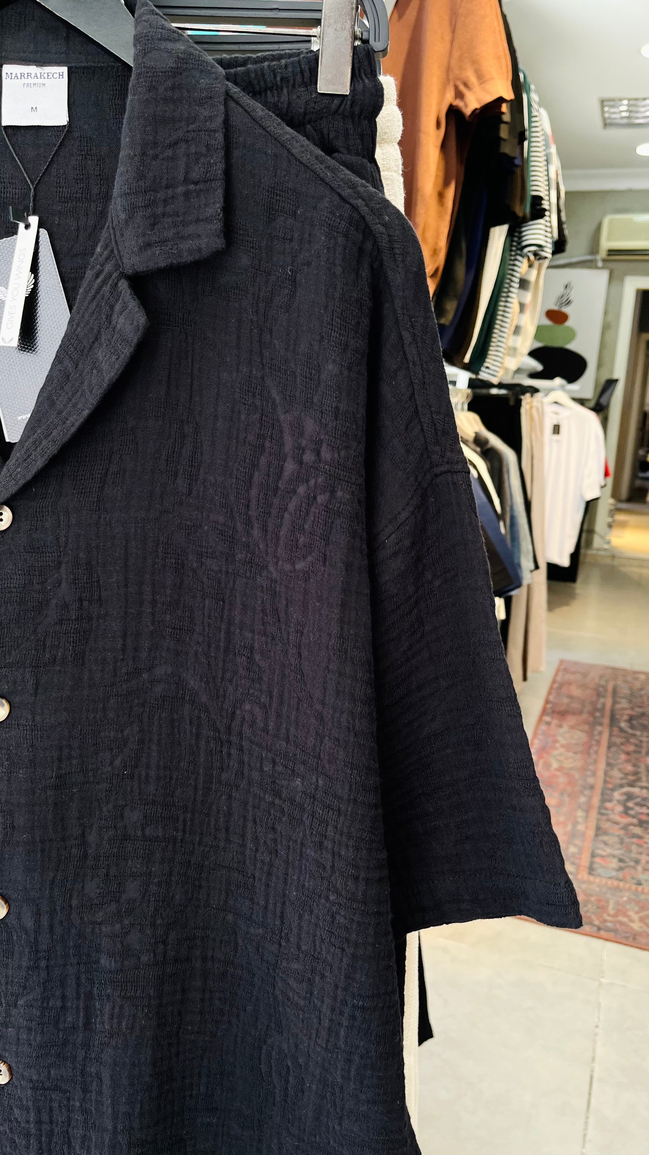 Oversize Müslin Kumaş Gömlek Pantolon Takım - Siyah 5384