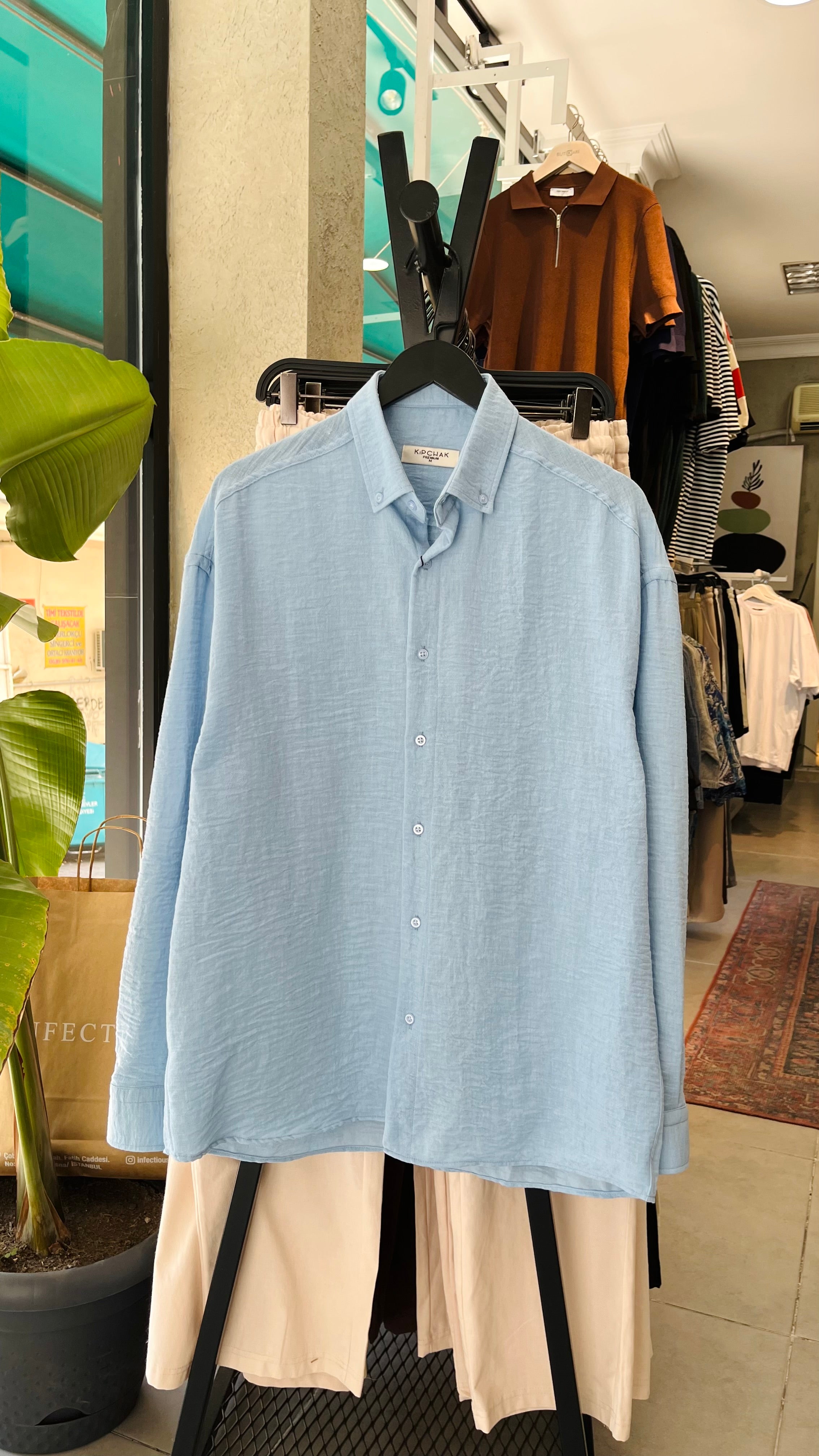 Oversize Bebe Mavisi Uzun Kollu Gömlek - Bebe Mavisi 5397