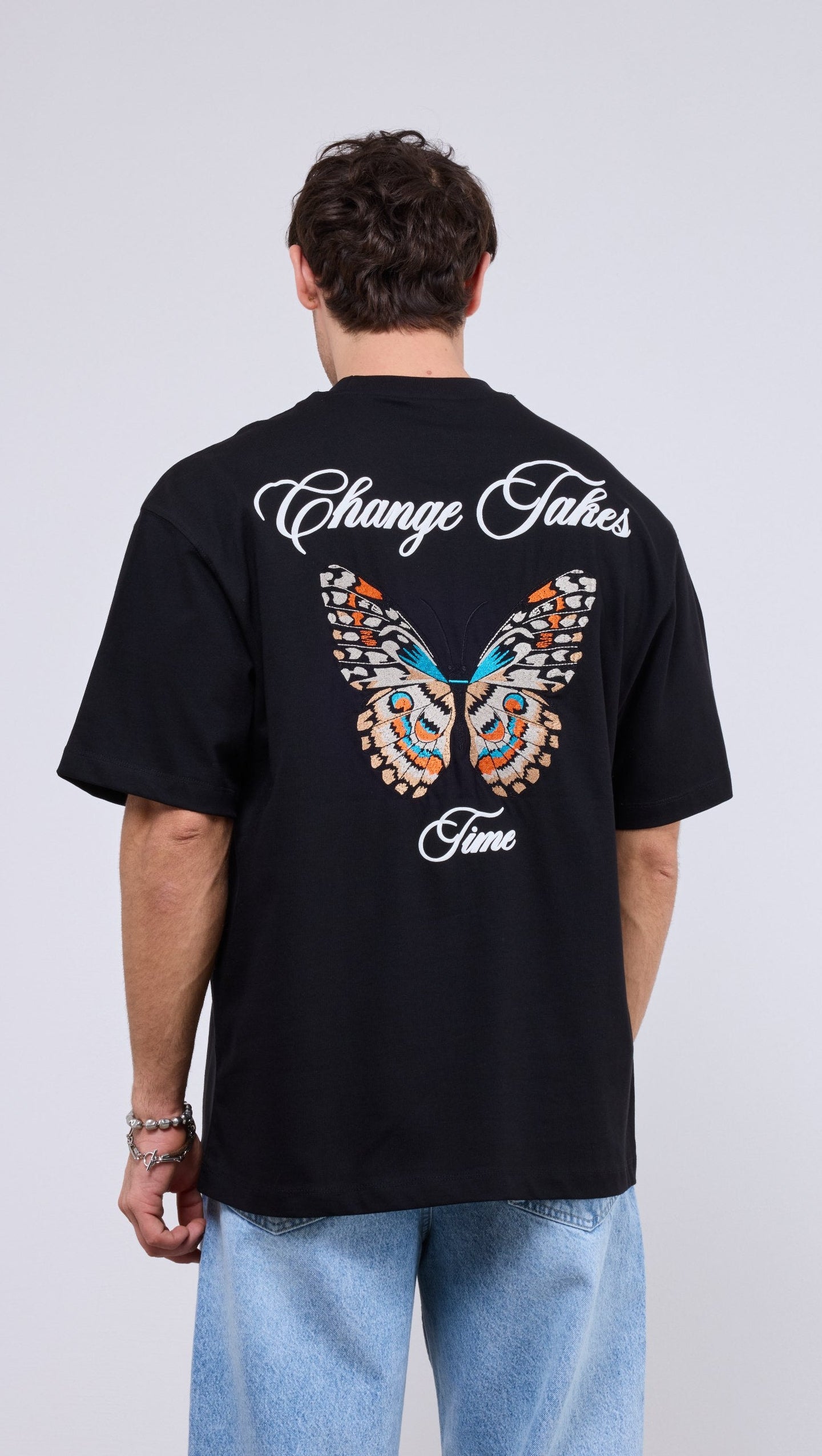 Oversize Siyah Sırt Nakış Detaylı Tshirt 9367