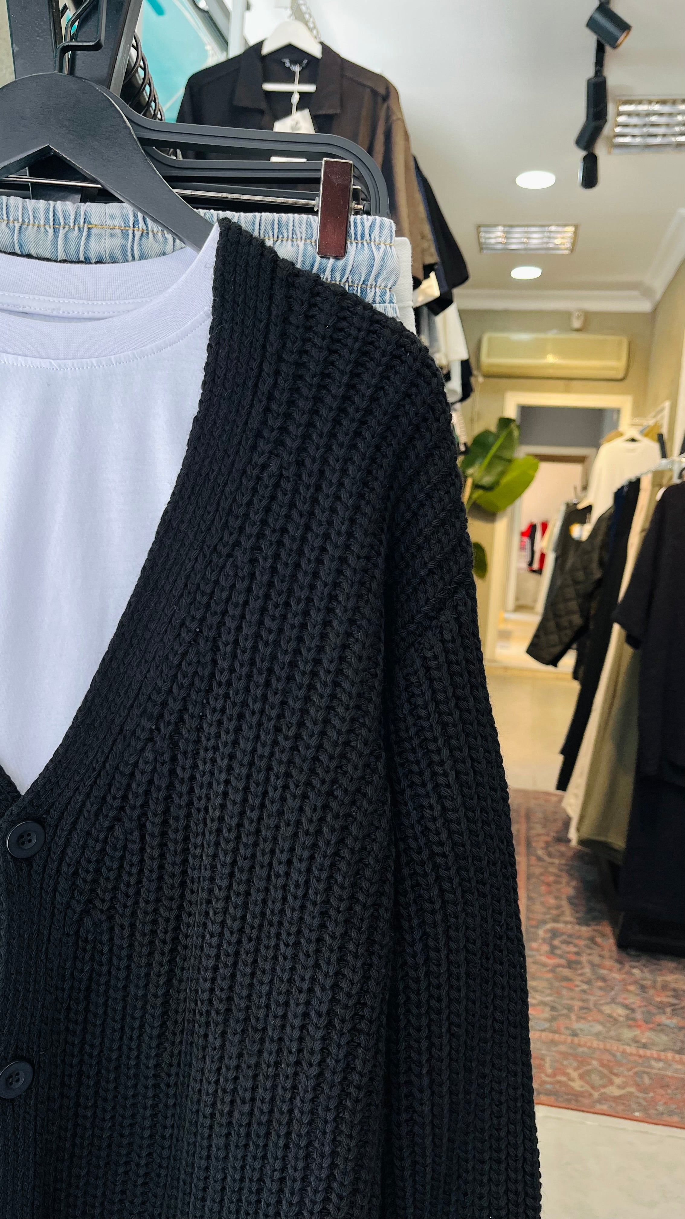 Oversize Siyah Örme Hırka 7009