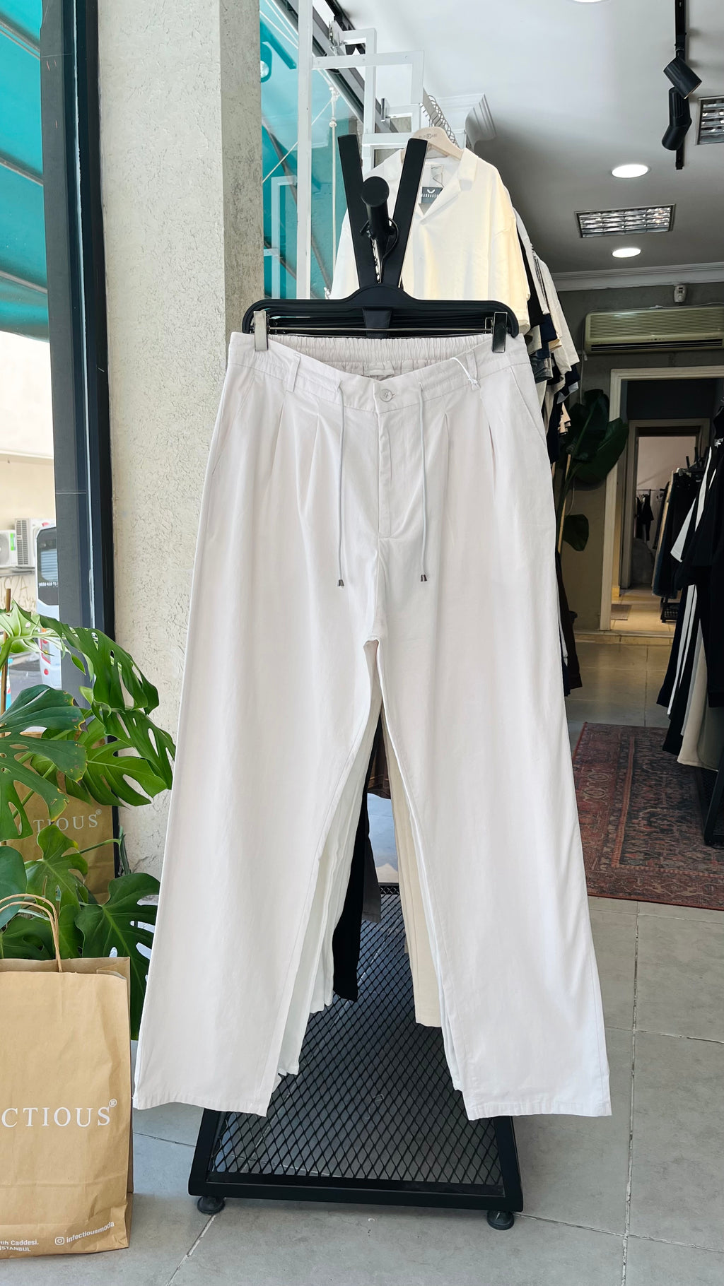 Baggy Taş Rengi Düğmeli ve İpli Likralı Pantolon - Taş Rengi 6139