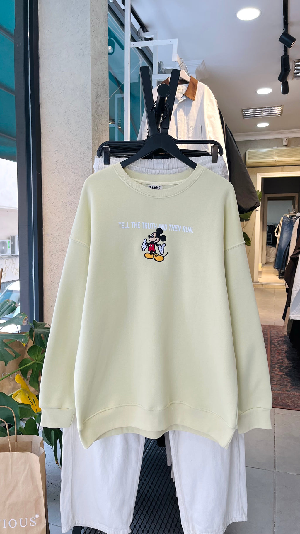 Oversize Yeşil Nakış Detaylı Sweatshirt 5010