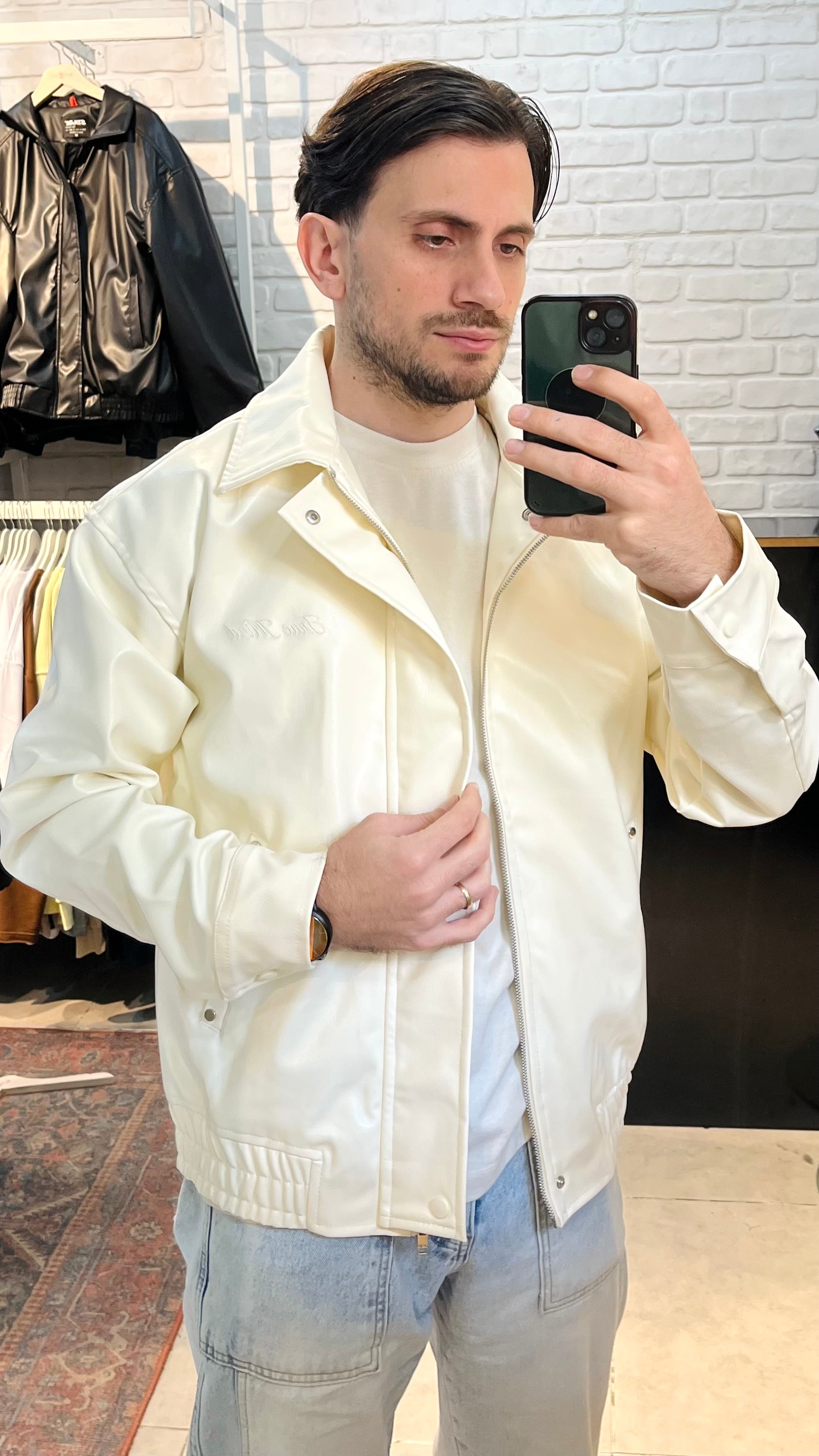 Oversize Premium Ekru Deri Ceket 2044