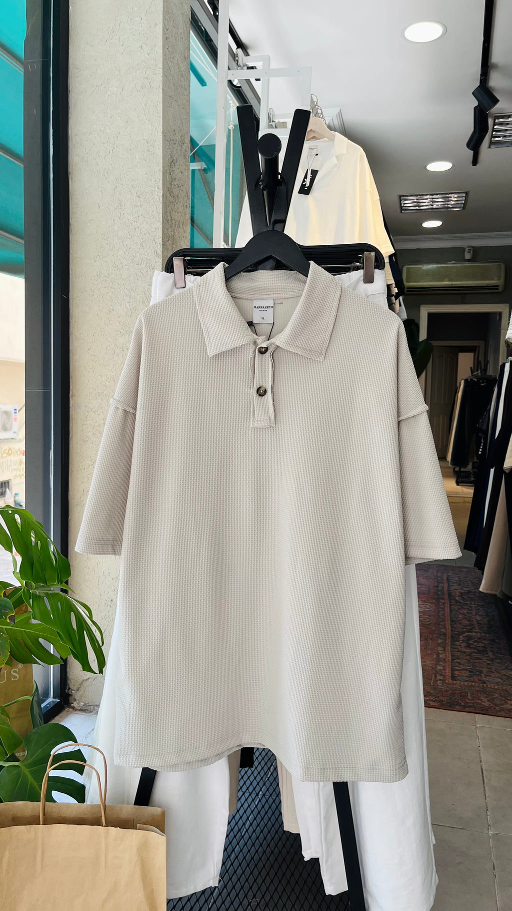 Oversize Bej Yakalı Tshirt – Bej 9334