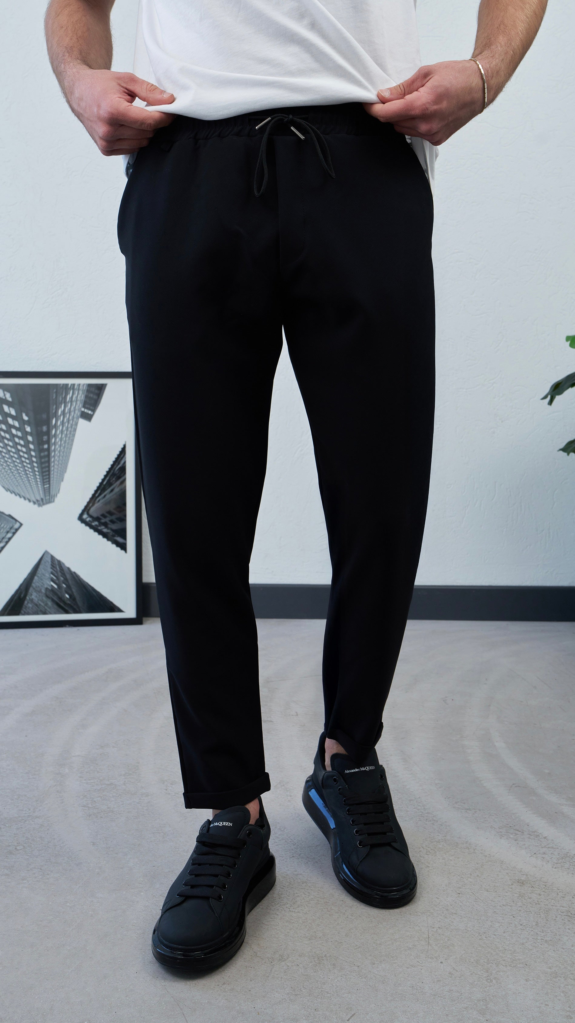 Double Paça Siyah Jogger Pantolon 6210