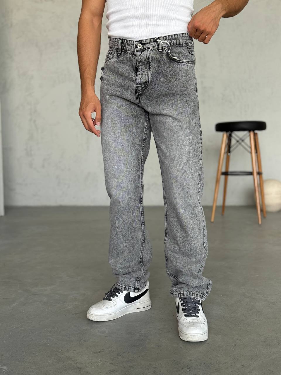 Baggy Gri Yırtık Detaylı Jean 3327