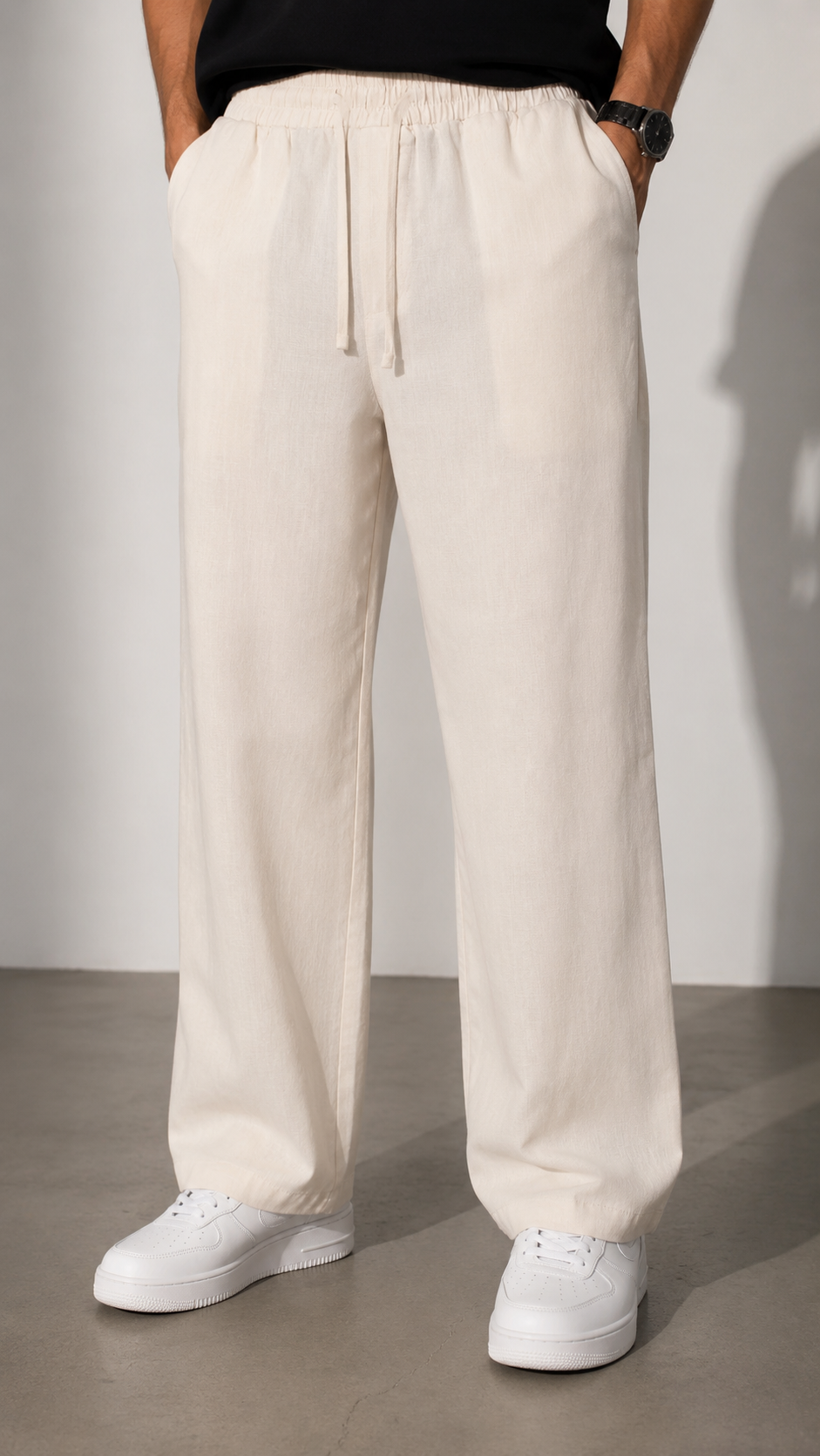 Baggy Bej Keten Pantolon 6232