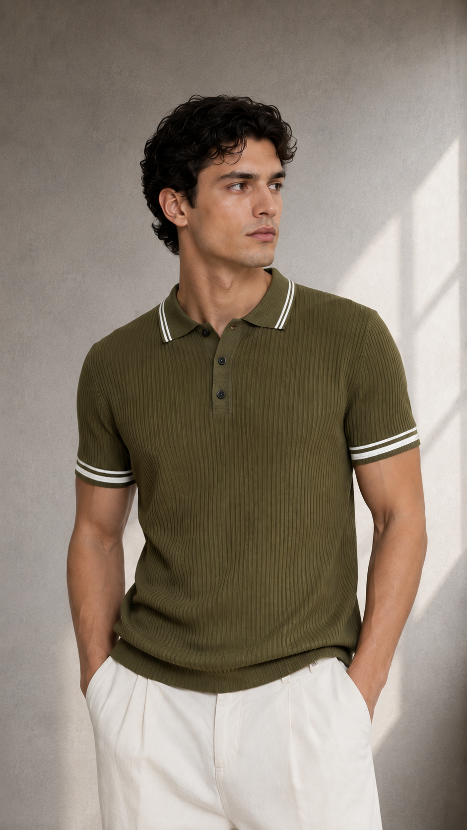 Yeşil Yakalı Triko Tshirt 9455