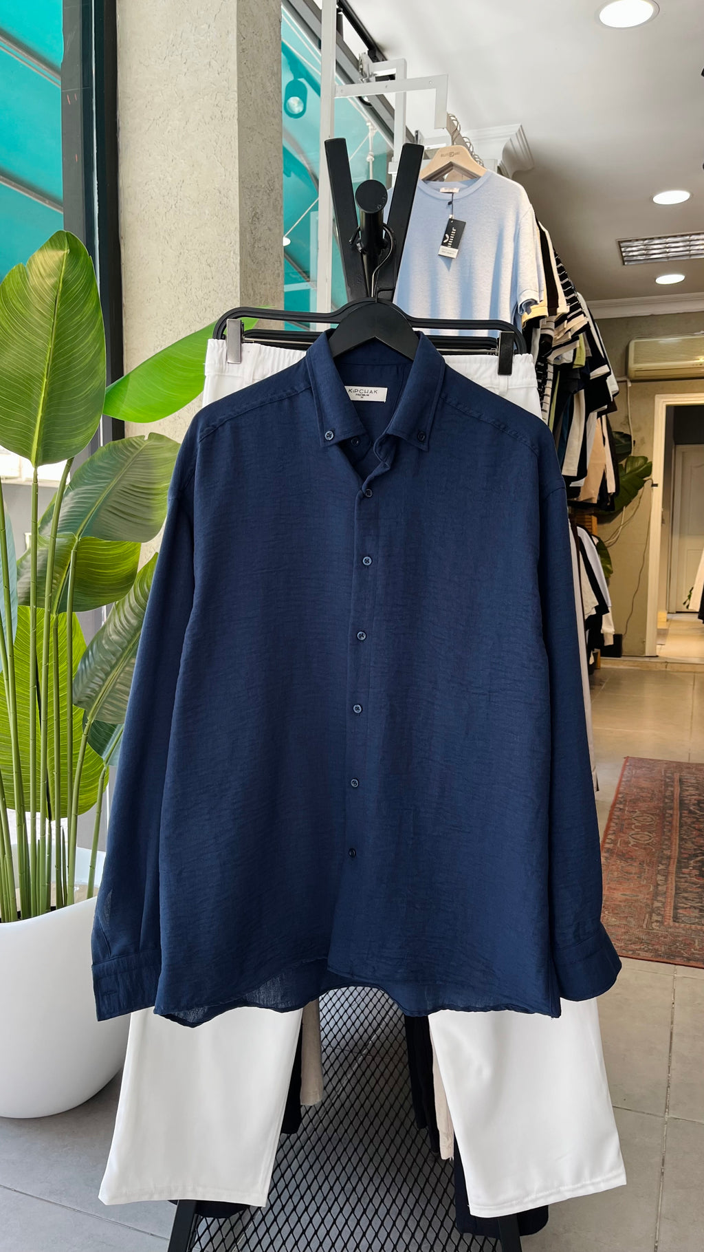 Oversize Lacivert Uzun Kollu Gömlek 5475