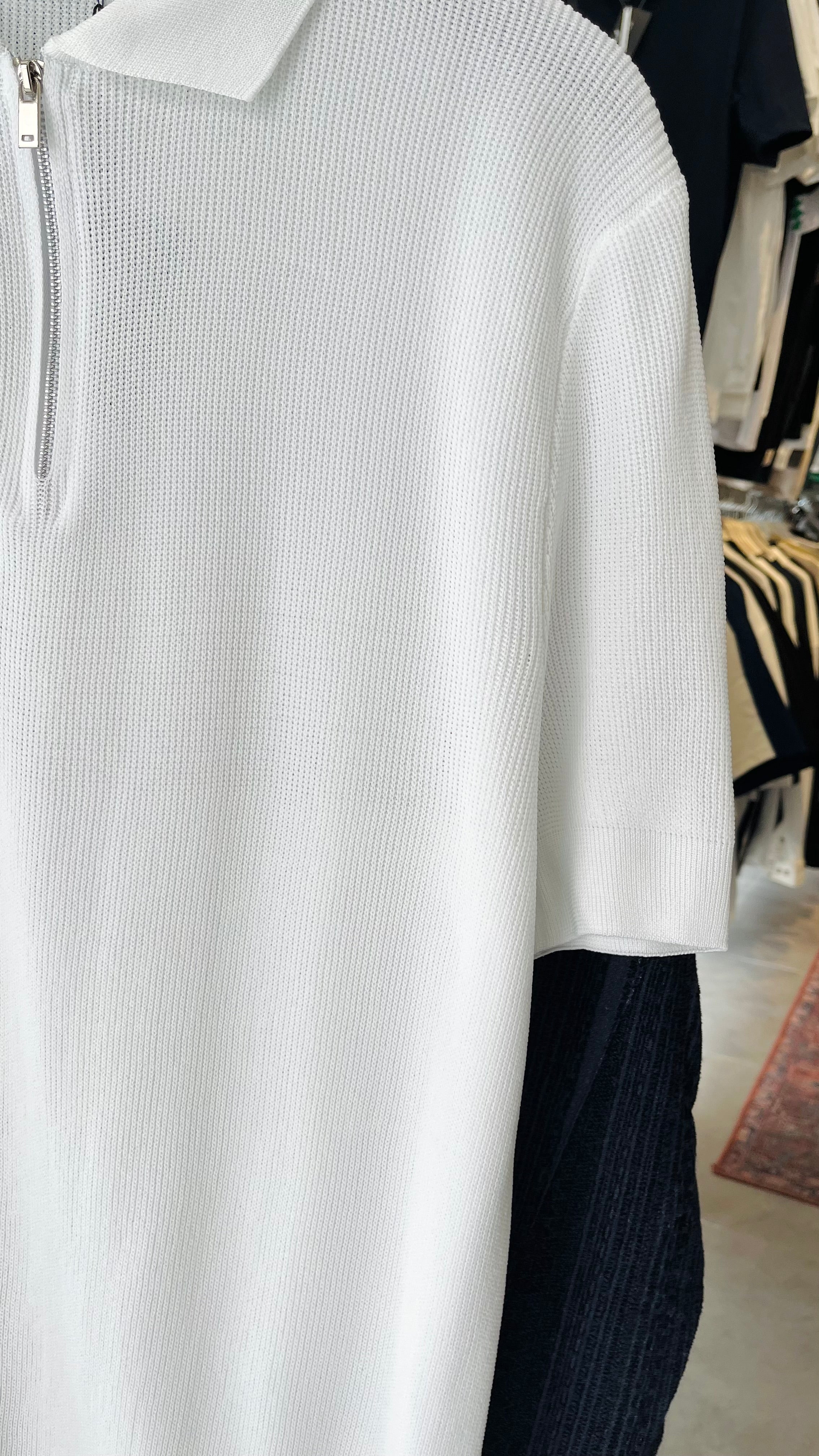 Regular Yakalı Fermuarlı Beyaz Triko Tshirt – Beyaz 9234