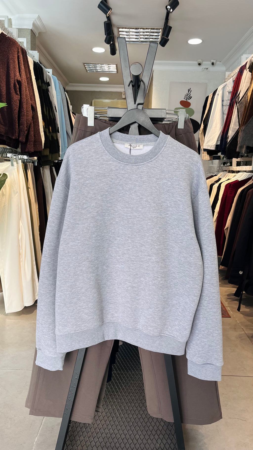 Oversize Üç İplik Şardonlu Gri Sweatshirt 5132