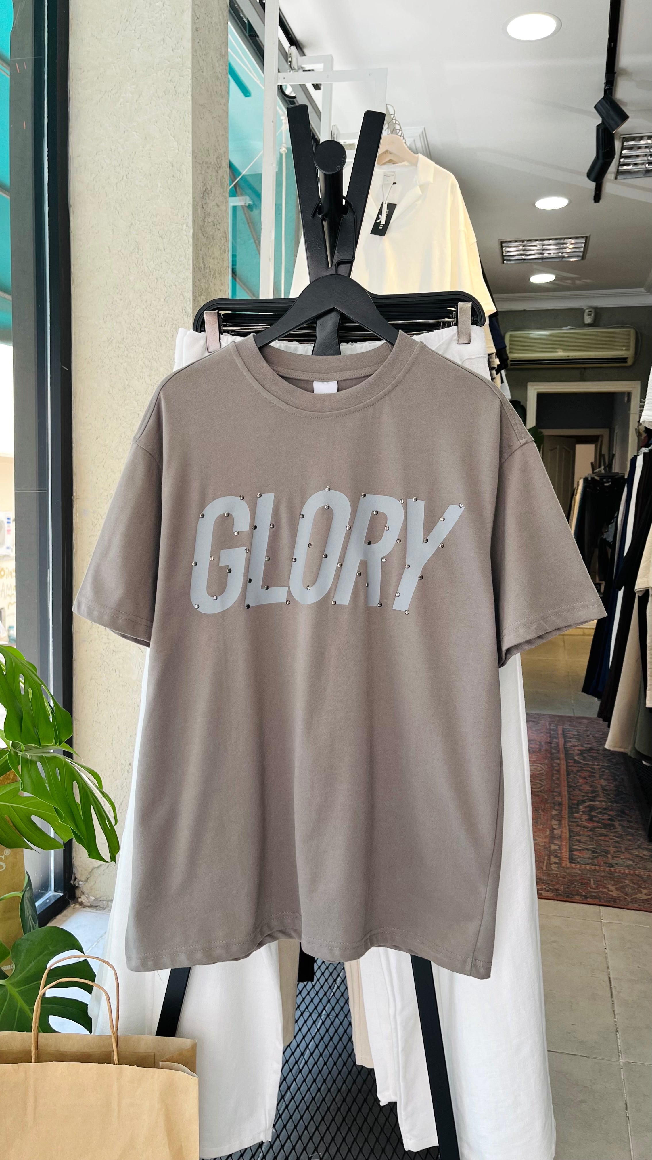 Oversize Gri Glory Taş Başkılı Tshirt – Gri 9337