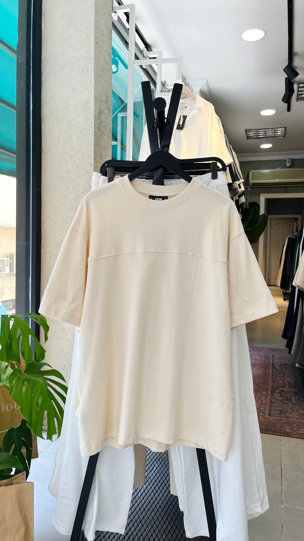 Oversize Bej Start Yan Tarafı Baskılı Tshirt – Bej 9328