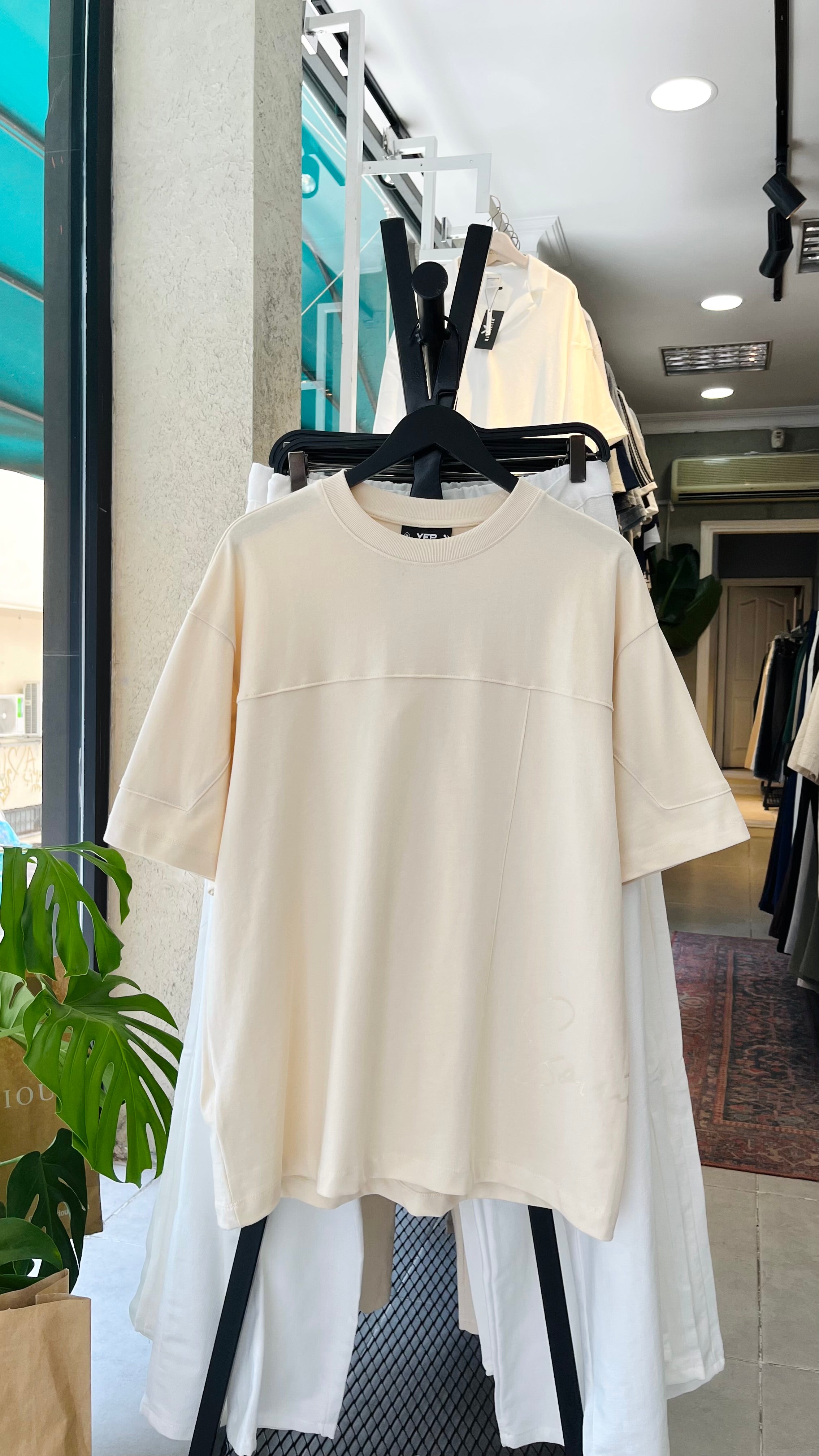 Oversize Bej Start Yan Tarafı Baskılı Tshirt – Bej 9328