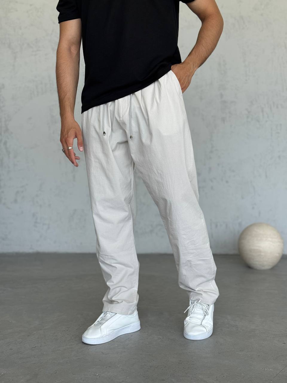 Baggy Taş Rengi Düğmeli ve İpli Likralı Pantolon - Taş Rengi 6139