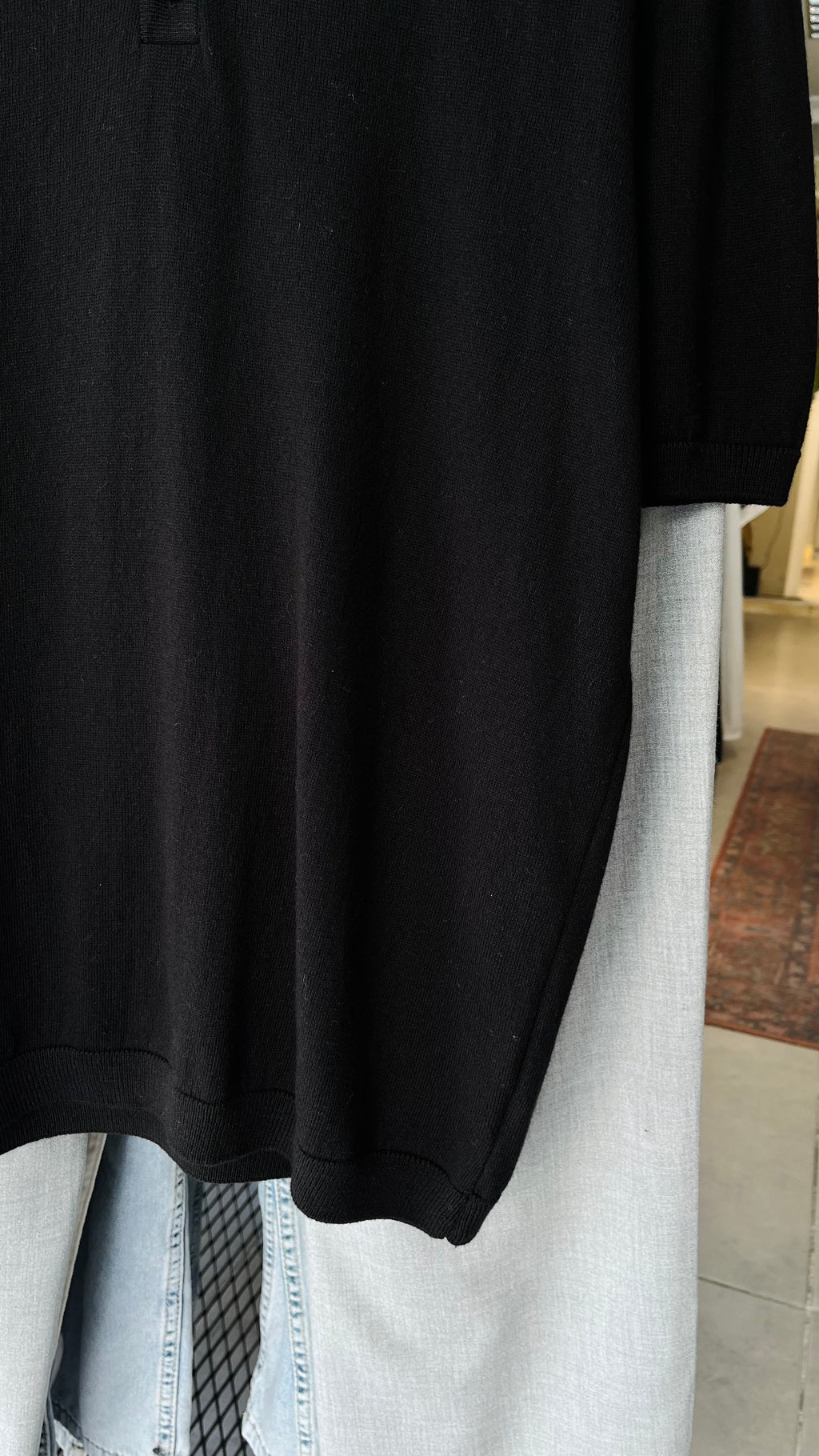 Yarım Patlı Siyah Triko Tshirt 9378