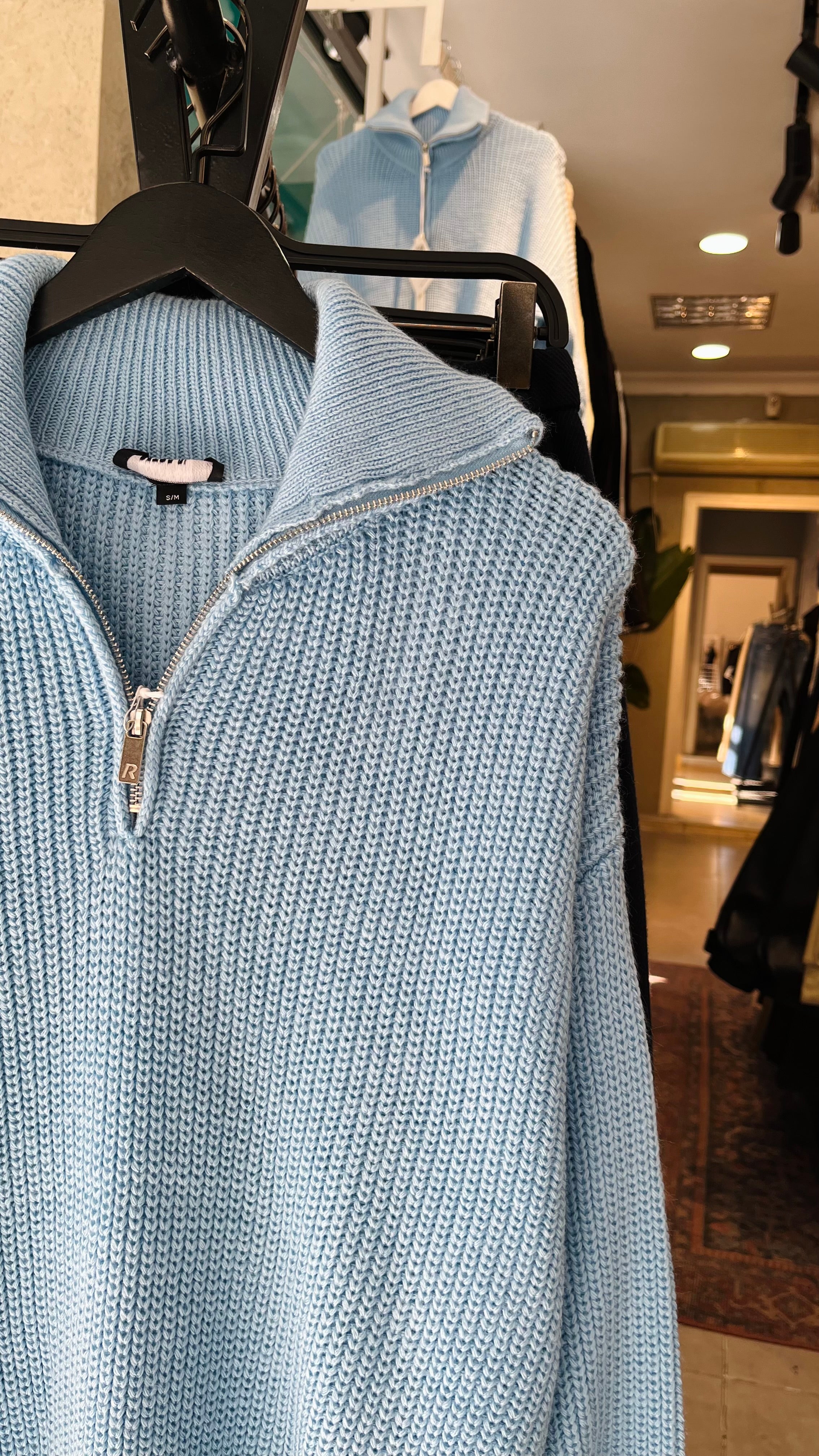 Oversize Yakalı Fermuarlı Bebe Mavisi Triko Kazak 7031