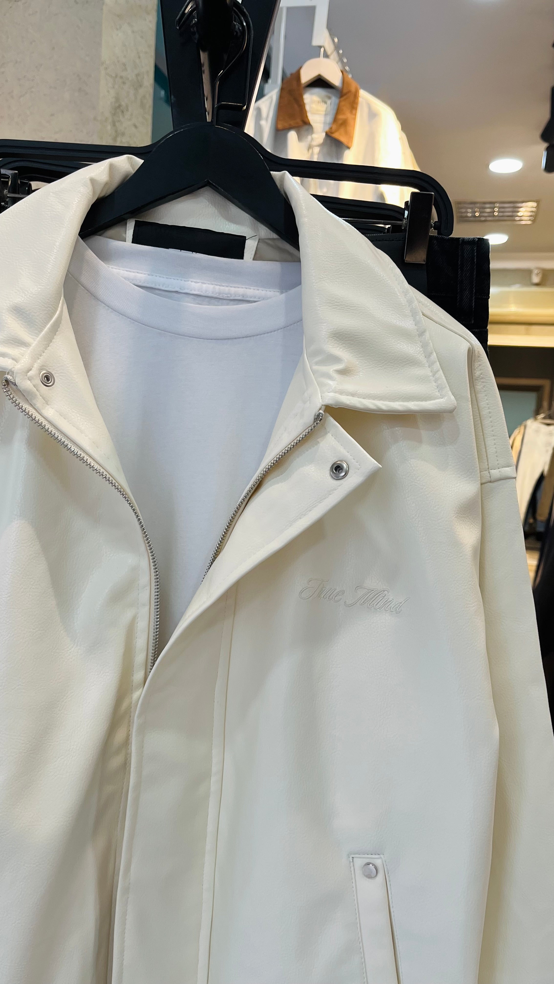 Oversize Premium Ekru Deri Ceket 2044