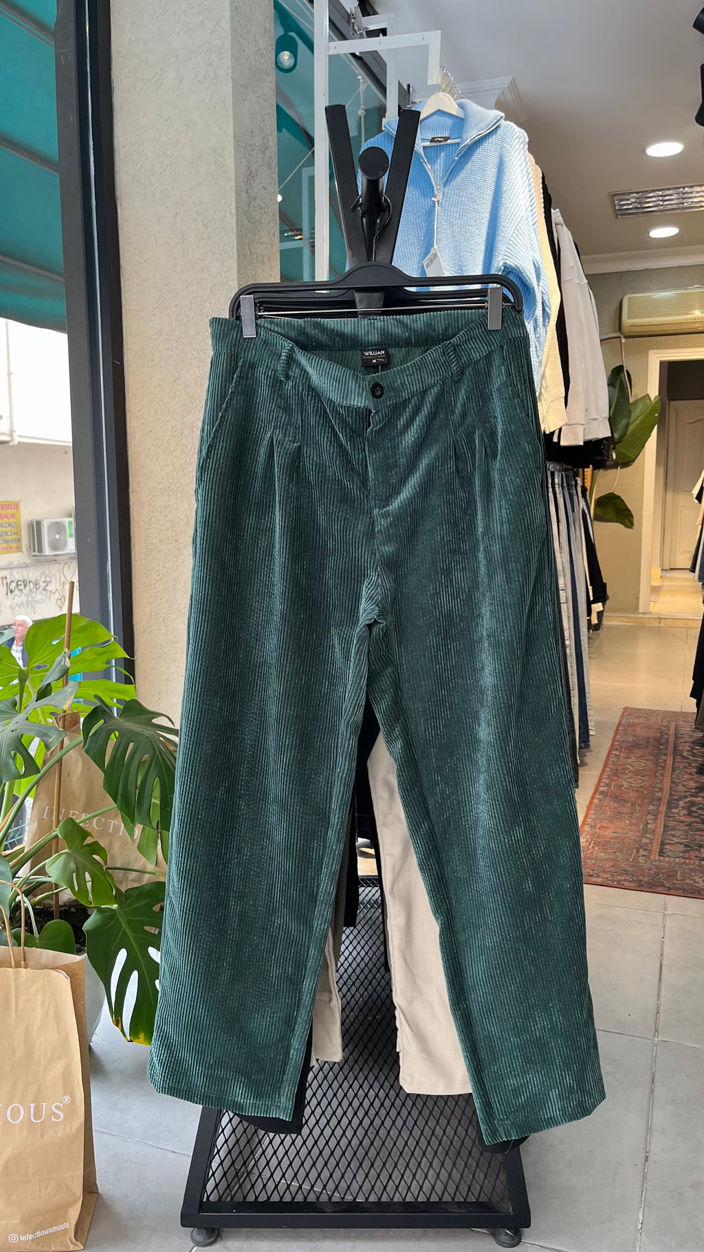 Baggy Zümrüt Yeşili Kadife Pantolon 6163