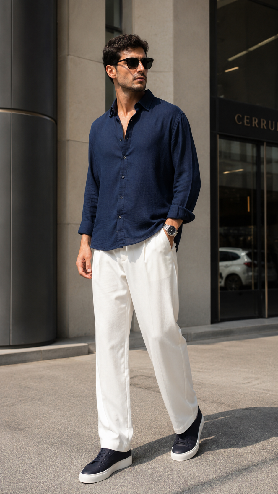 Oversize Lacivert Uzun Kollu Gömlek 5475