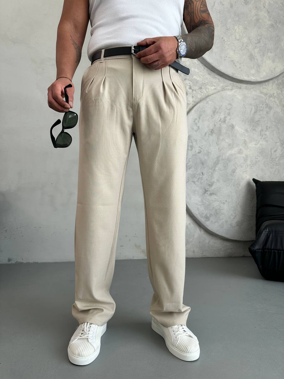 Erkek Baggy Kumaş Pantolon - Bej 6090