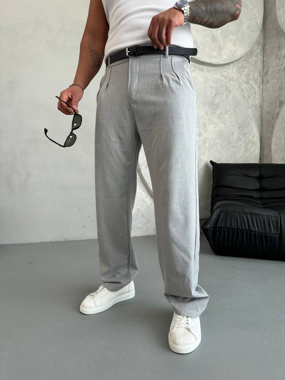 Erkek Baggy Kumaş Pantolon - Gri 6092