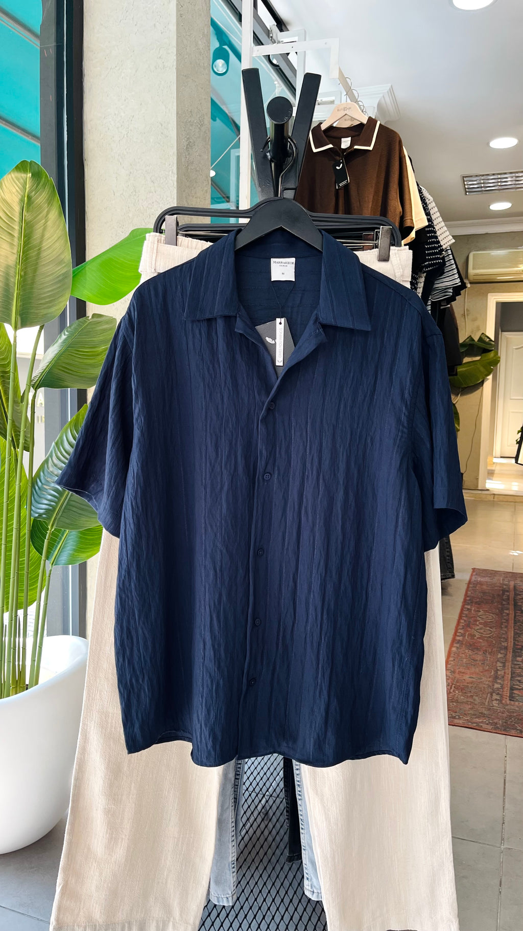 Oversize Lacivert Kısa Kollu Gömlek 5448