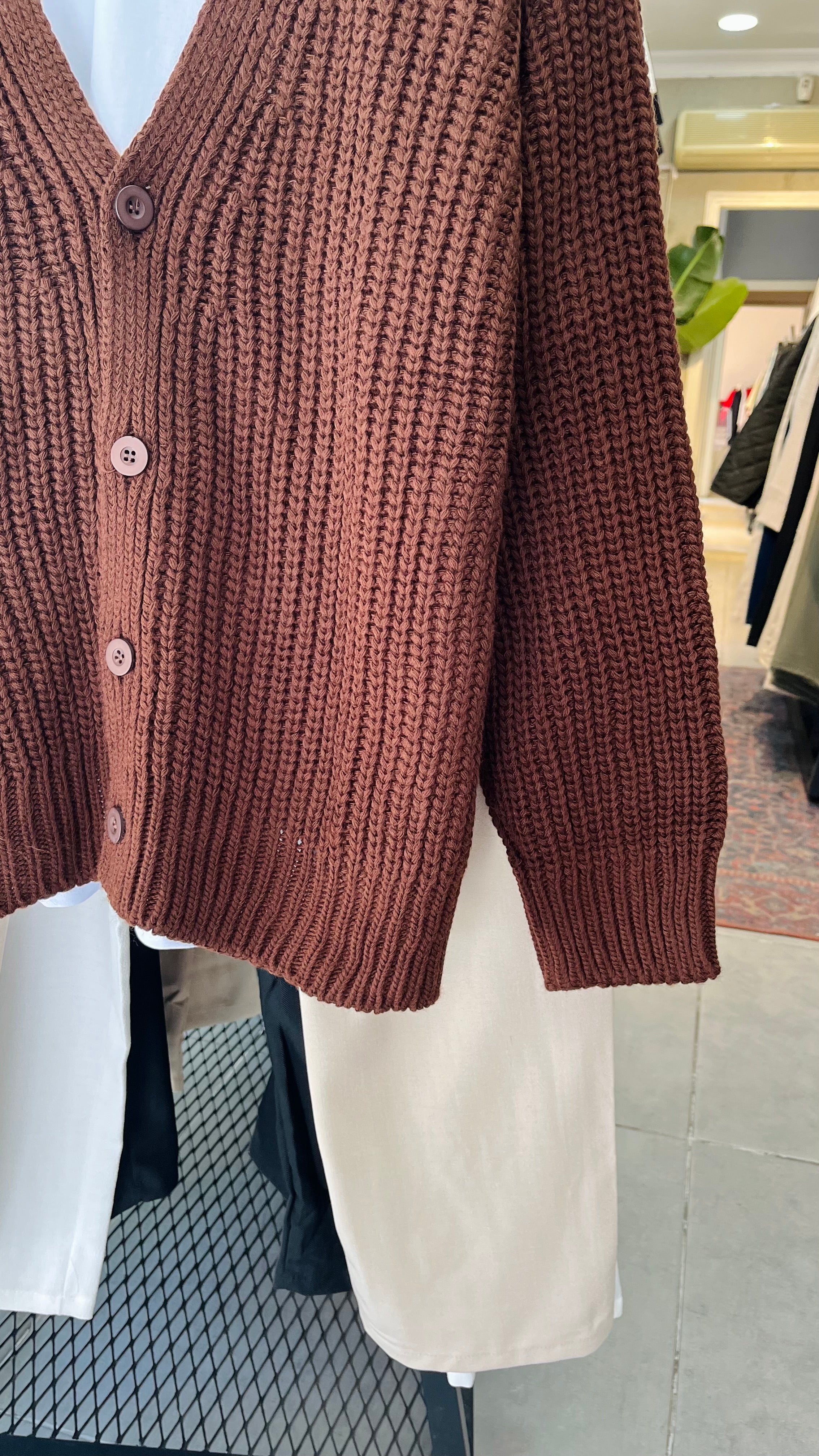 Oversize Kahverengi Örme Hırka 7007