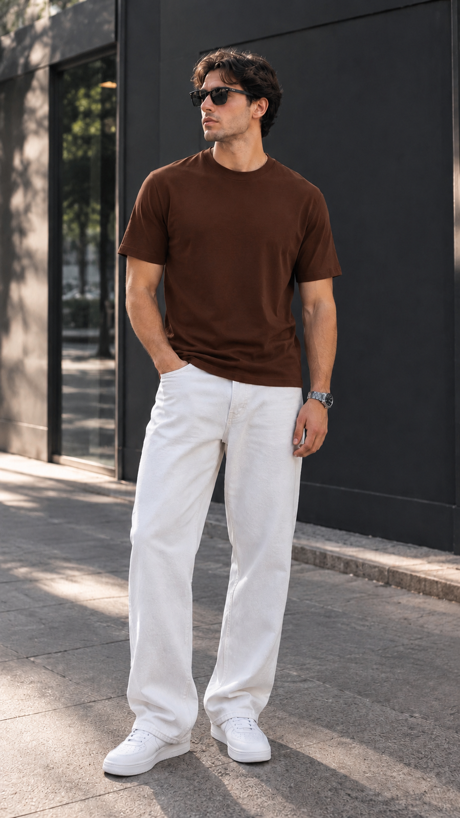 Kahverengi Likralı Basic Tshirt 9444