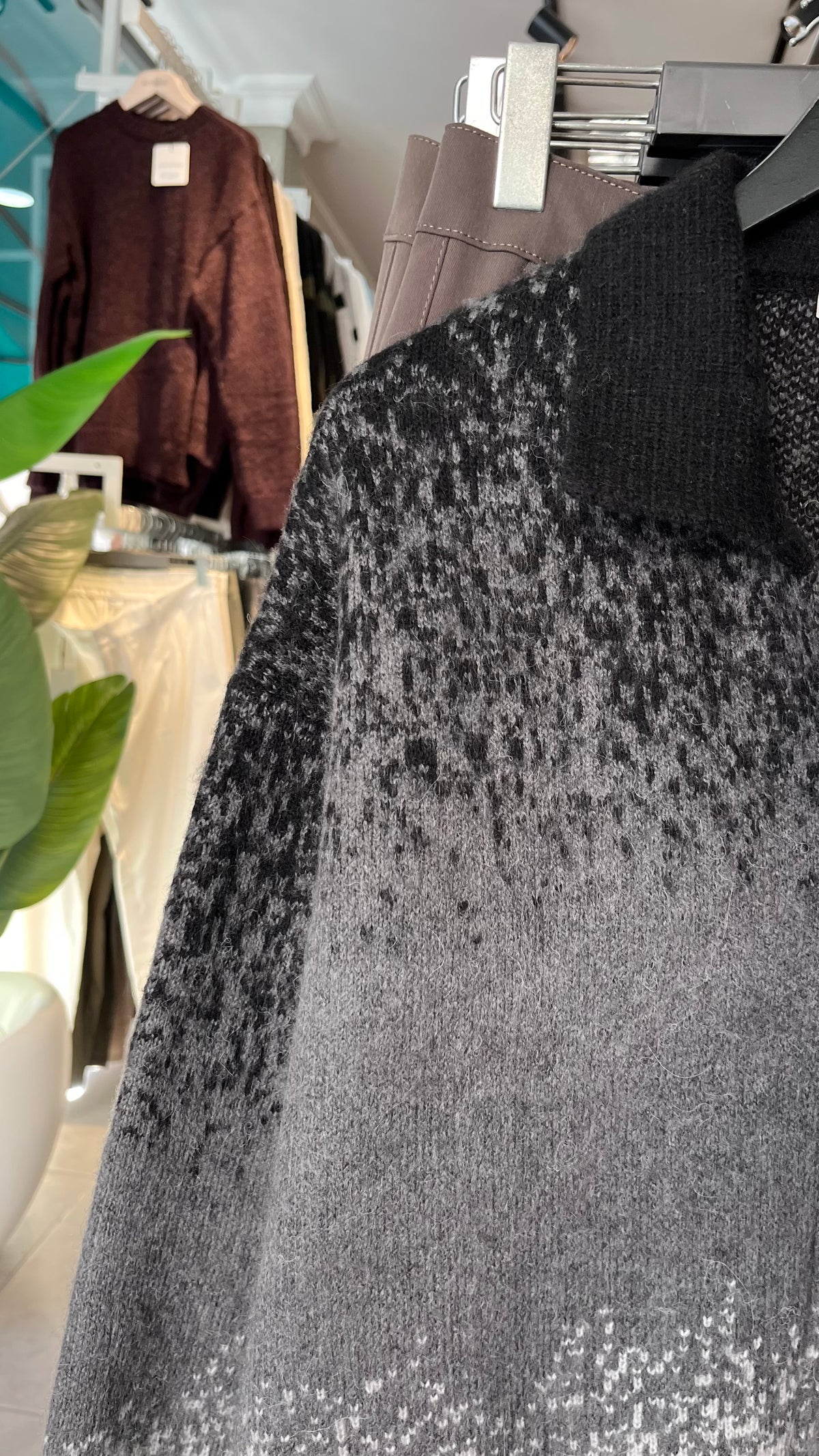 Siyah Gri Geçiş Desenli Çift Fermuarlı Triko Hırka 5129