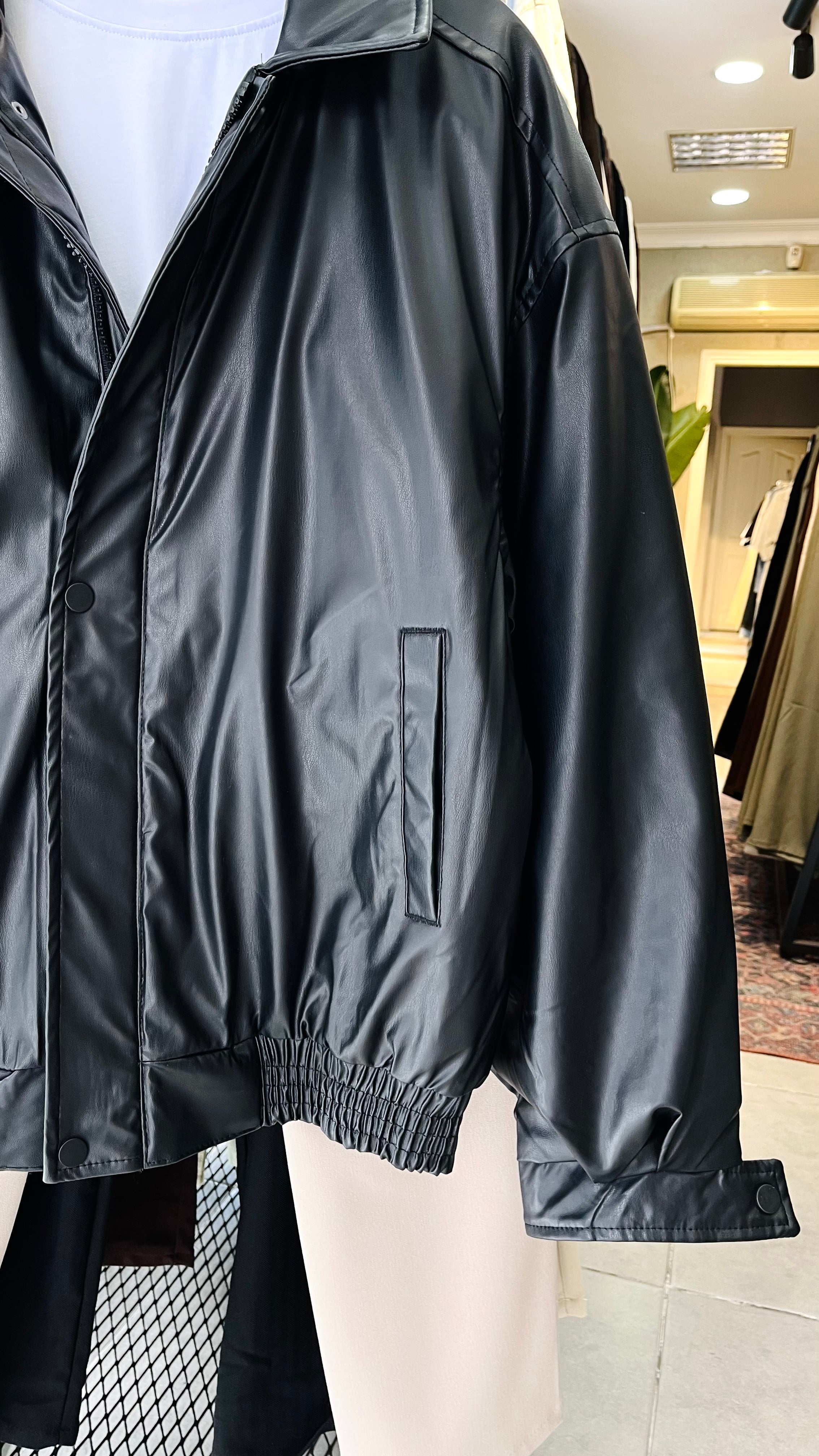 Oversize Siyah Deri Mont 2028