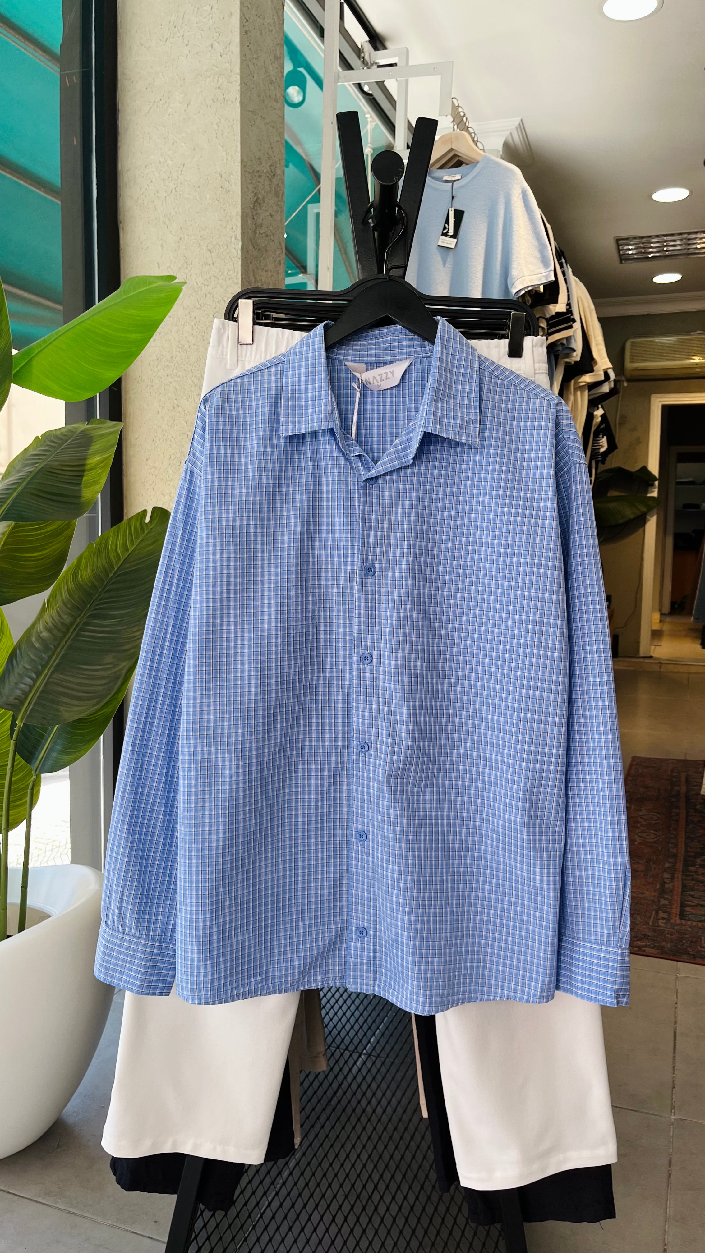 Oversize Mavi Uzun Kollu Gömlek 5485