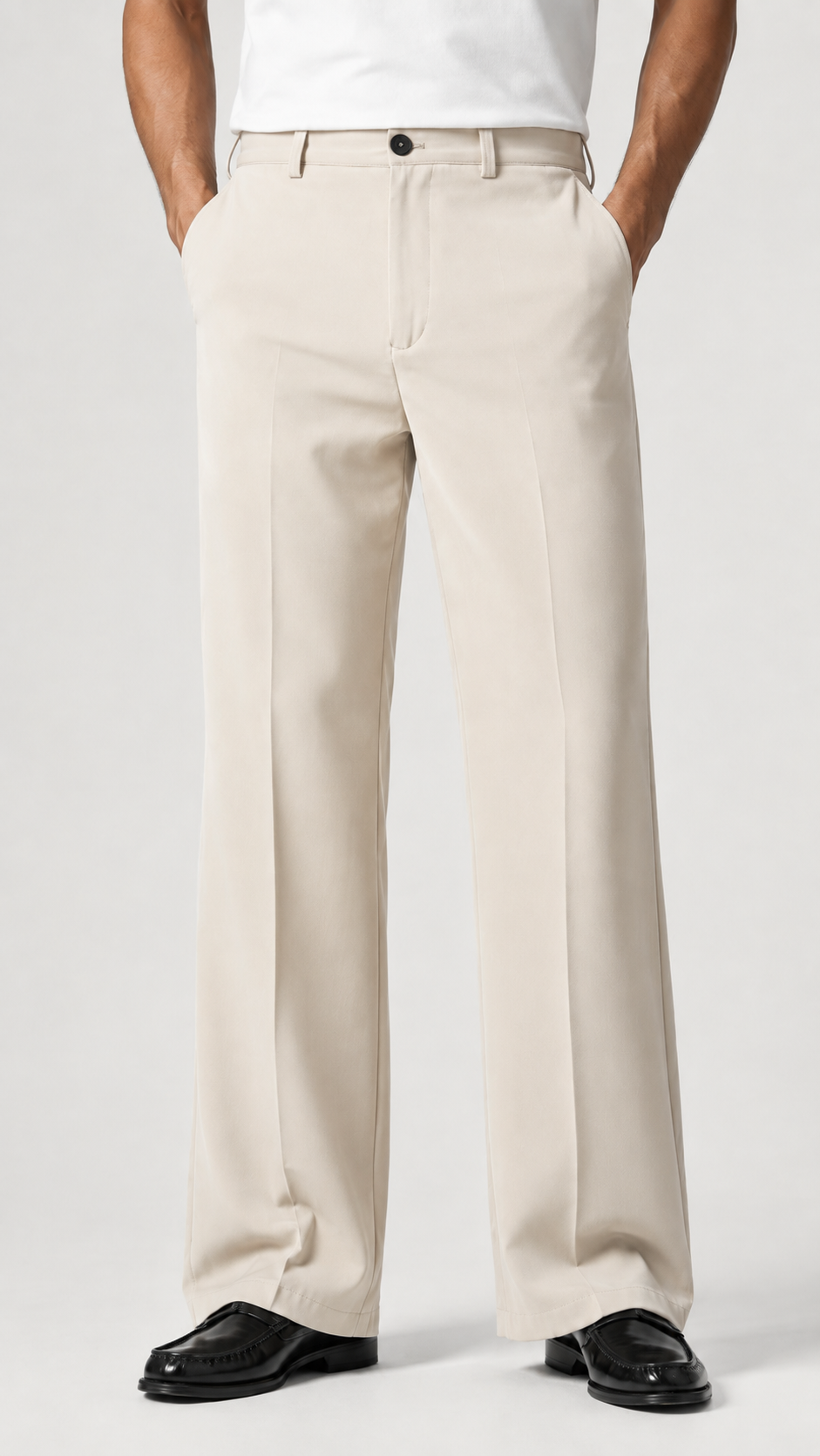 Baggy Paçaları Bol Premium Bej Kumaş Pantolon 6236