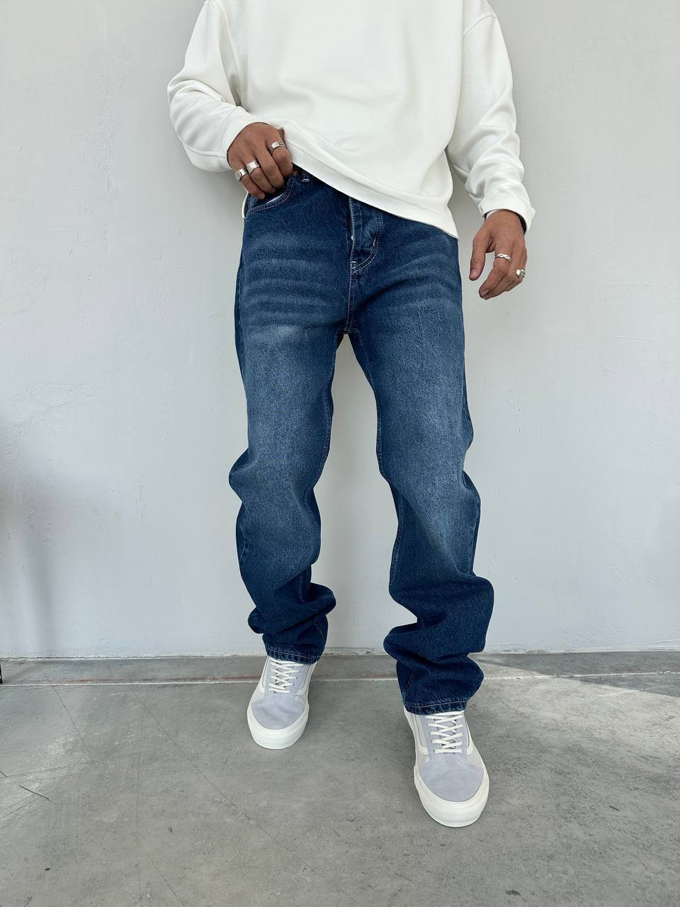 Baggy Koyu Mavi Yıkamalı Jean 3332