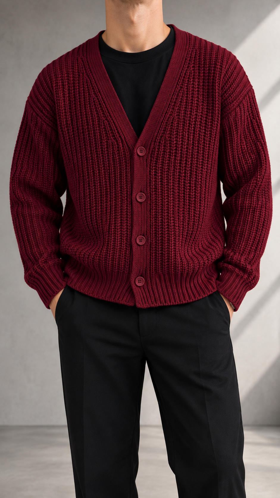 Bordo düğmeli hırka 5113