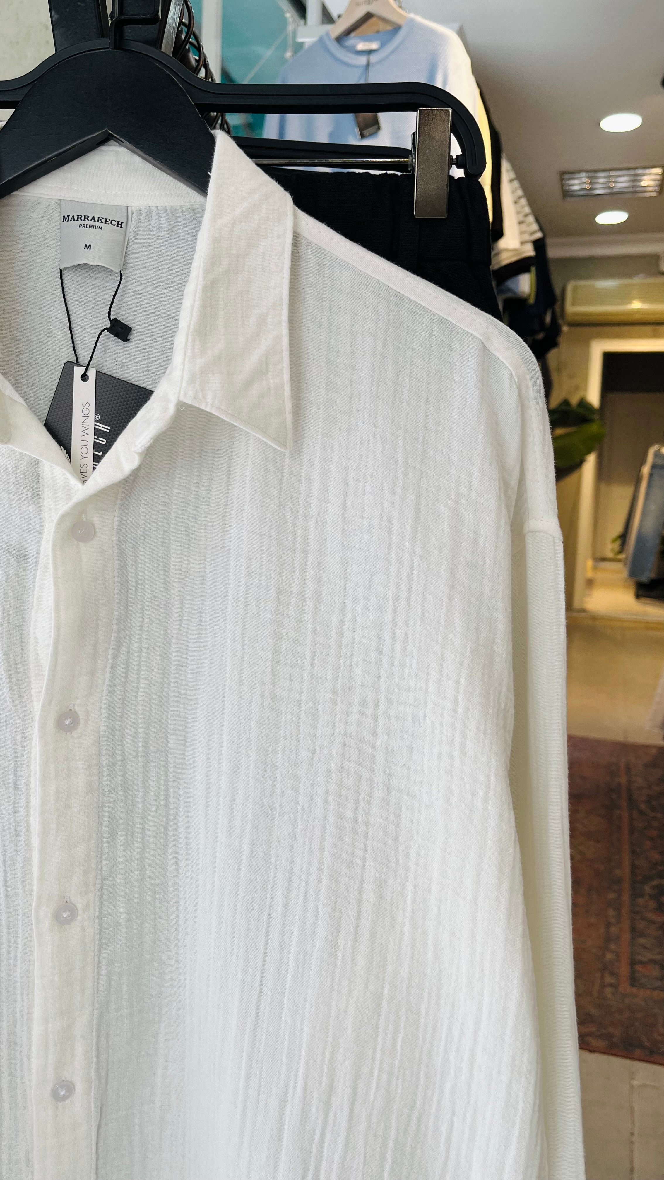 Oversize Müslin Kumaş Beyaz Uzun Kollu Gömlek 5459