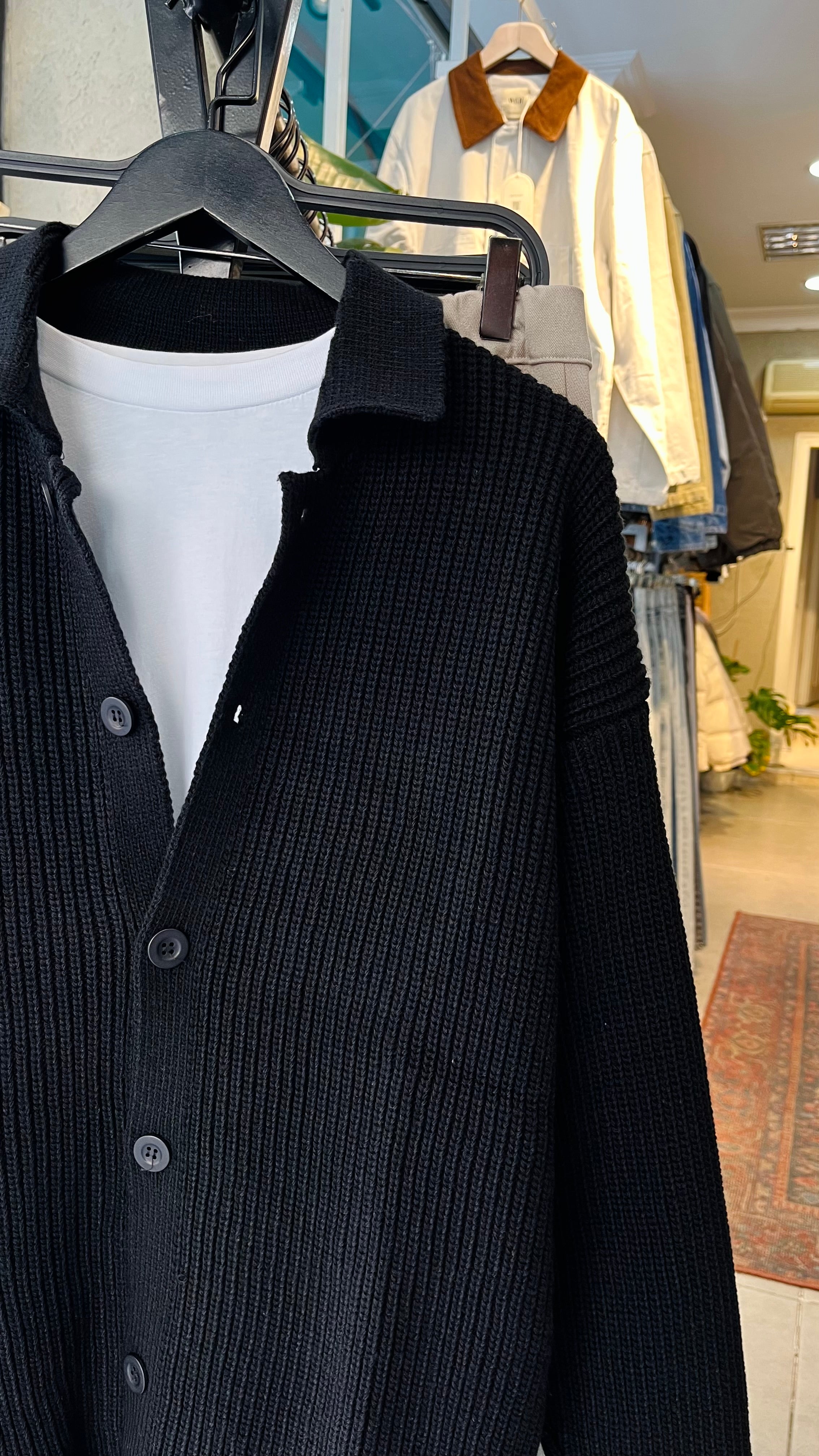 Oversize Siyah Yakalı Hırka 7055